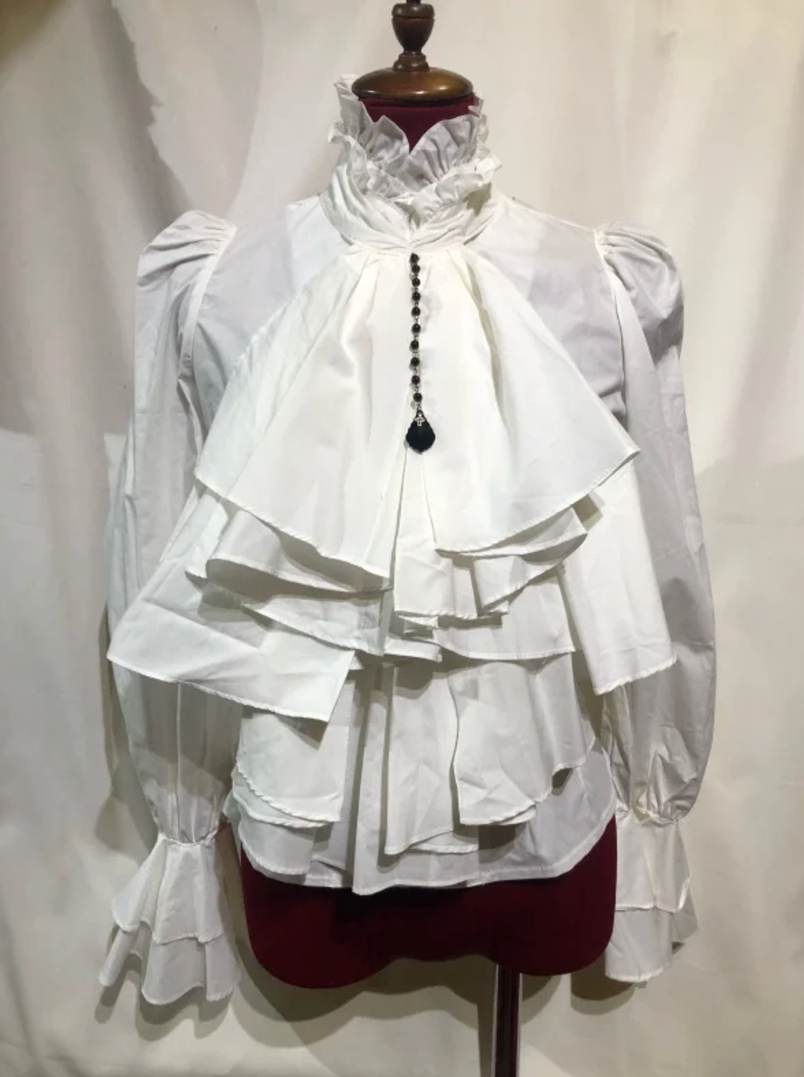 【MARBLE】マーブル ロングタックドレープ十字架タイ付きブラウス:白 Lサイズ