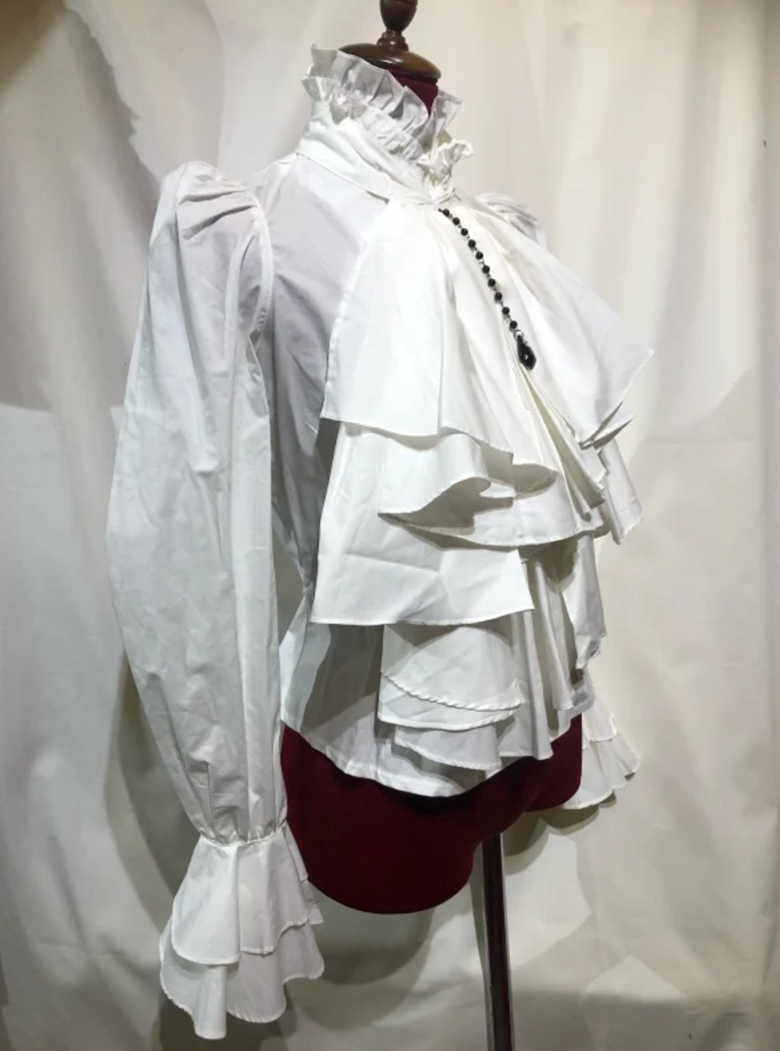 【MARBLE】マーブル ロングタックドレープ十字架タイ付きブラウス:白 Lサイズ