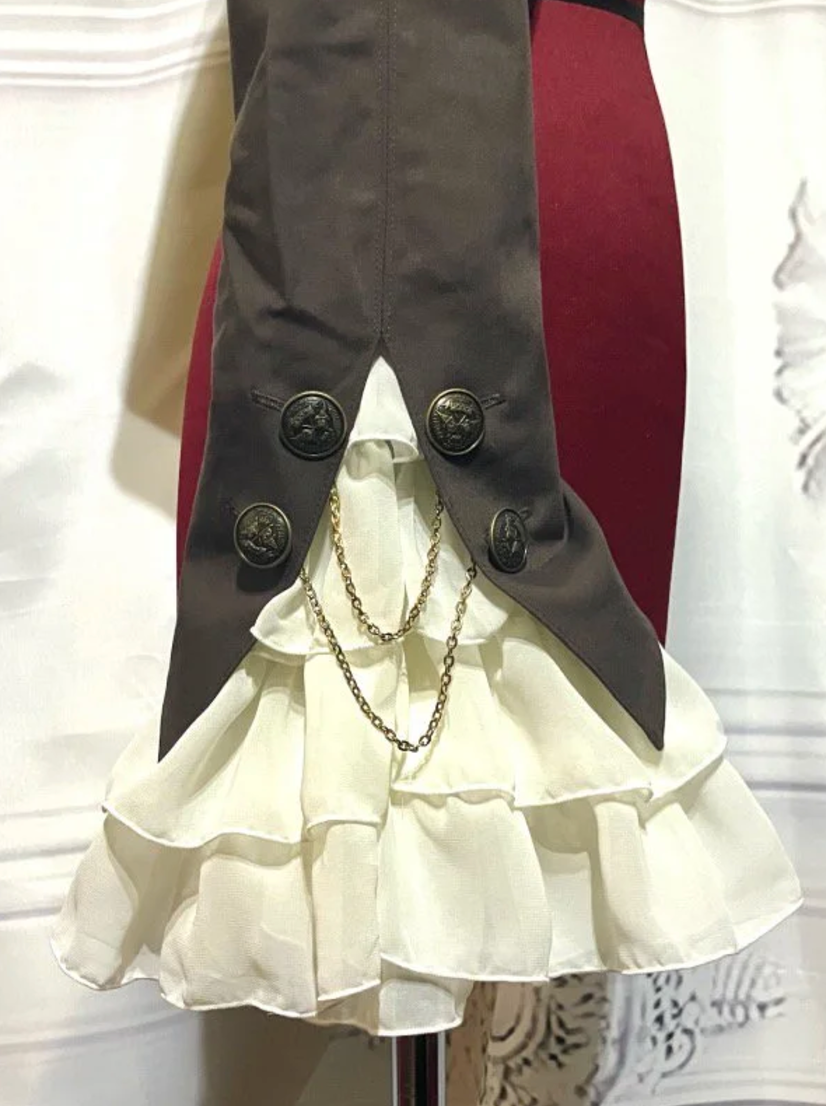 【MARBLE】マーブル エンブレムチェーン付き姫袖ショートジャケット:茶×オフ白フリル