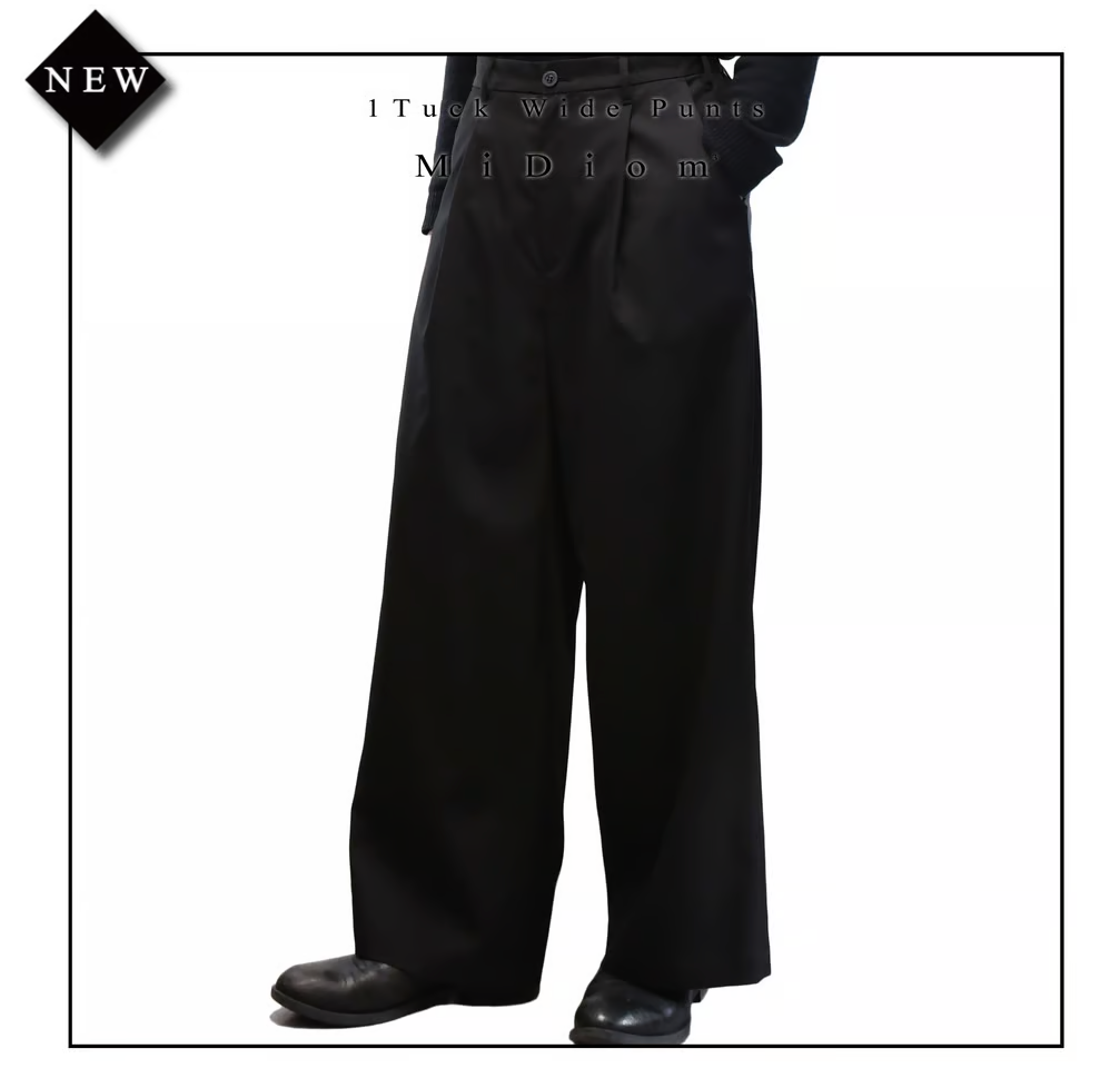 【MiDiom】ミディオム 1Tuck Wide Pants Black
