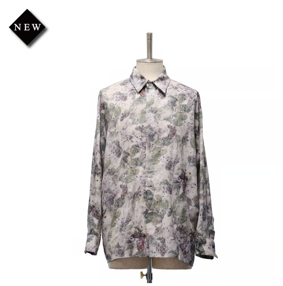 【MiDiom】ミディオム Abstract Leaf Big Shirt Green/Blue