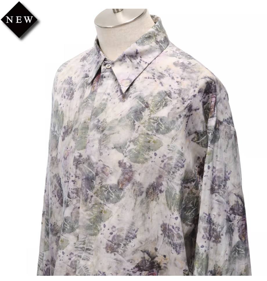 【MiDiom】ミディオム Abstract Leaf Big Shirt Green/Blue
