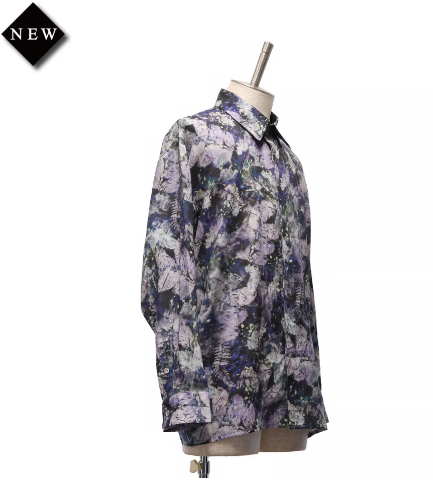 【MiDiom】ミディオム Abstract Leaf Big Shirt Green/Blue