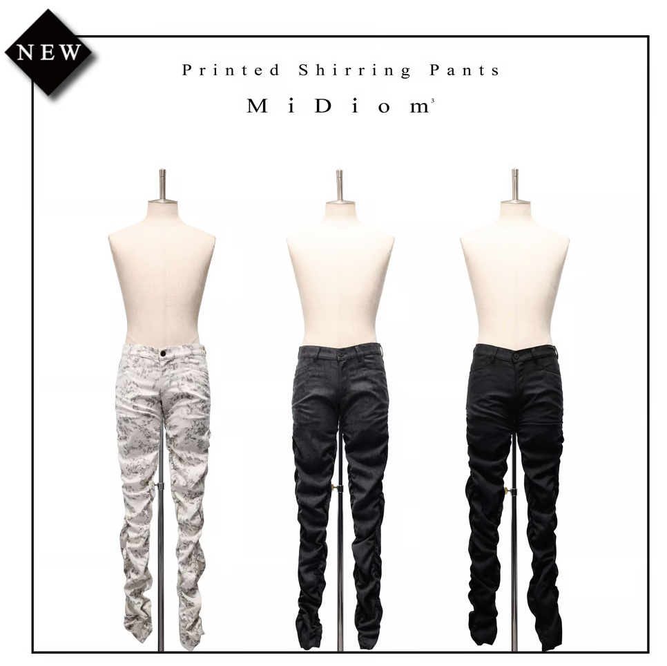 【MiDiom】ミディオム Printed Shirring Pants White/Grey/ブラック