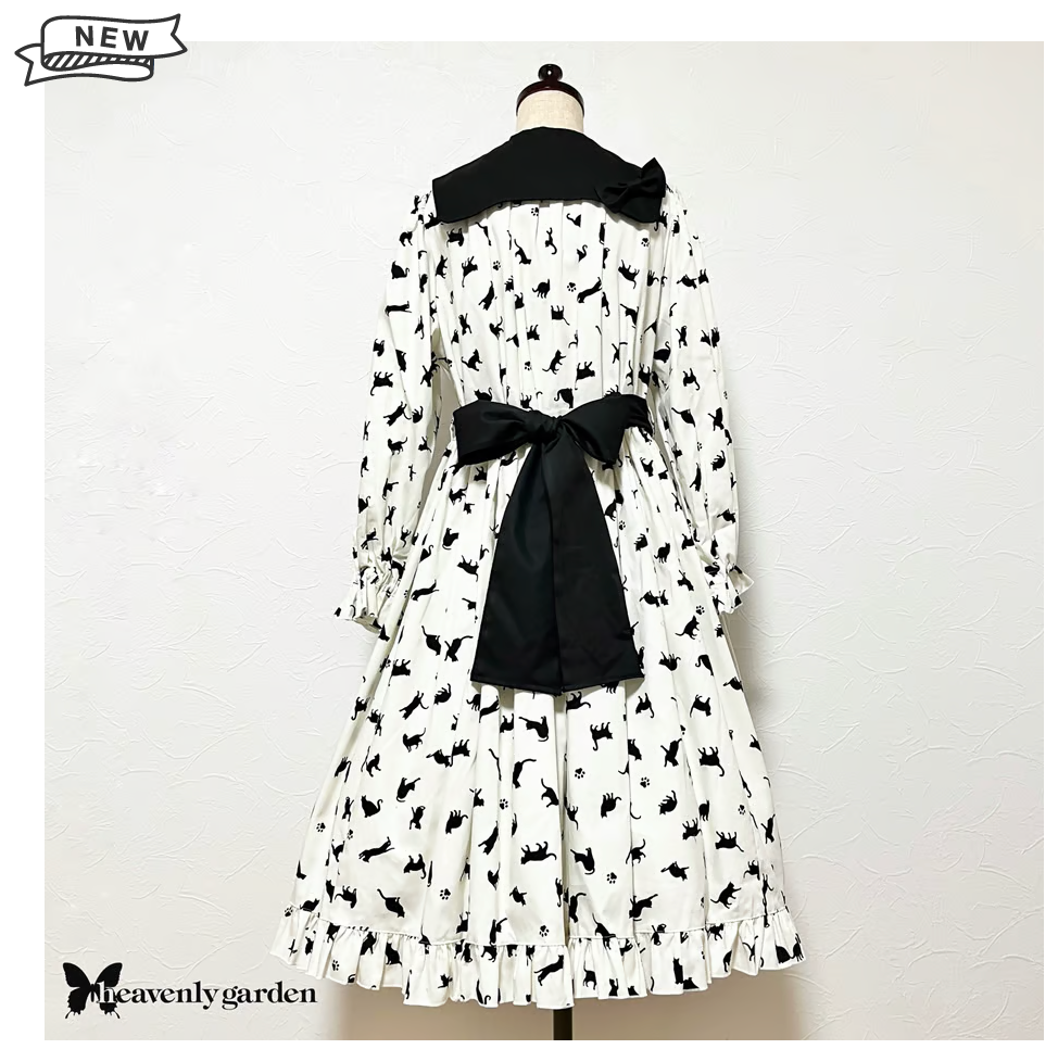【heavenly garden】黑文莉花园黑猫水手连衣裙白