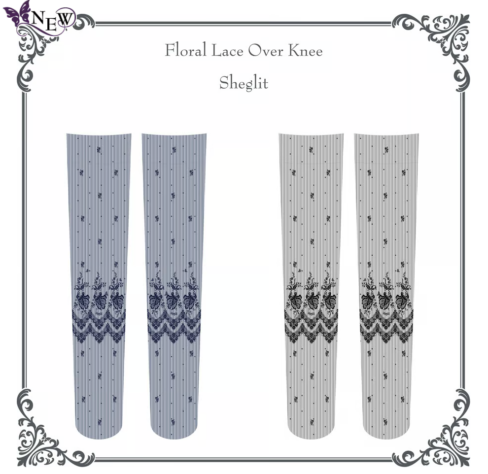 【Sheglit】シェグリット Floral Lace Over Knee ネイビー/ブラック