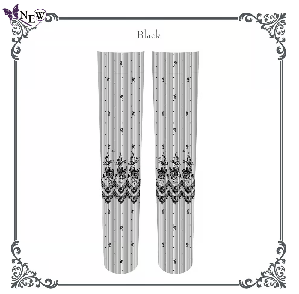 【Sheglit】シェグリット Floral Lace Over Knee ネイビー/ブラック