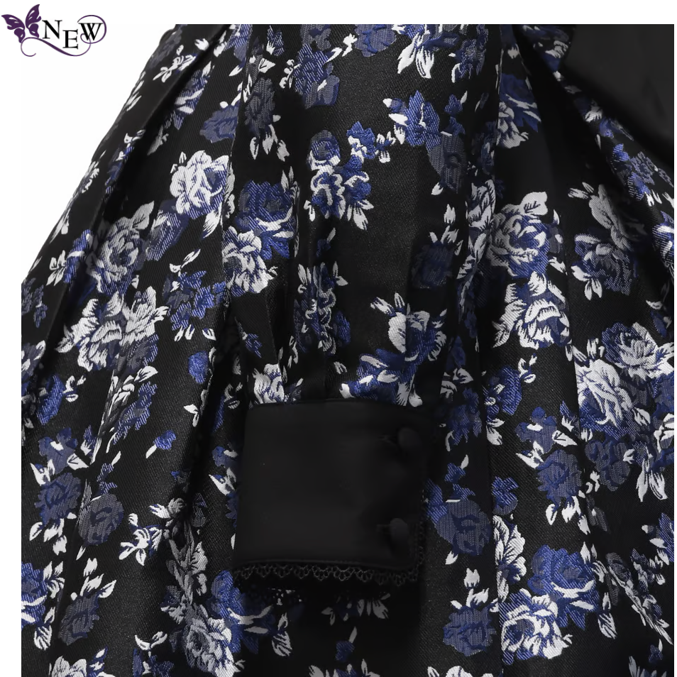 【Sheglit】シェグリット ローズジャガードタックワンピース ネイビー/ブラック