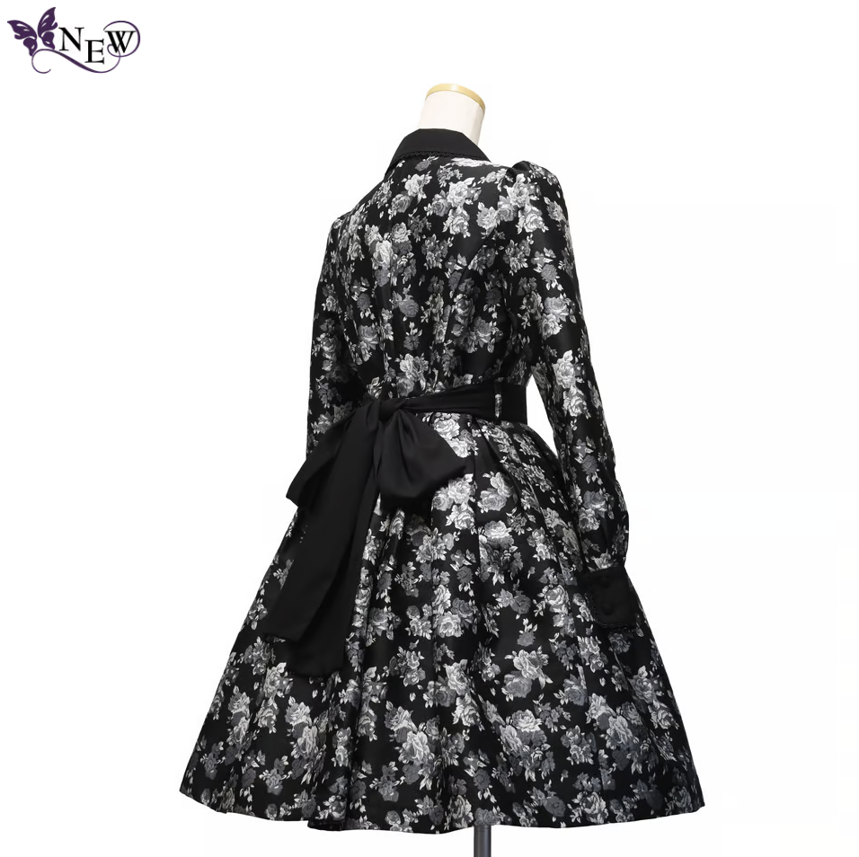 【Sheglit】シェグリット ローズジャガードタックワンピース ネイビー/ブラック