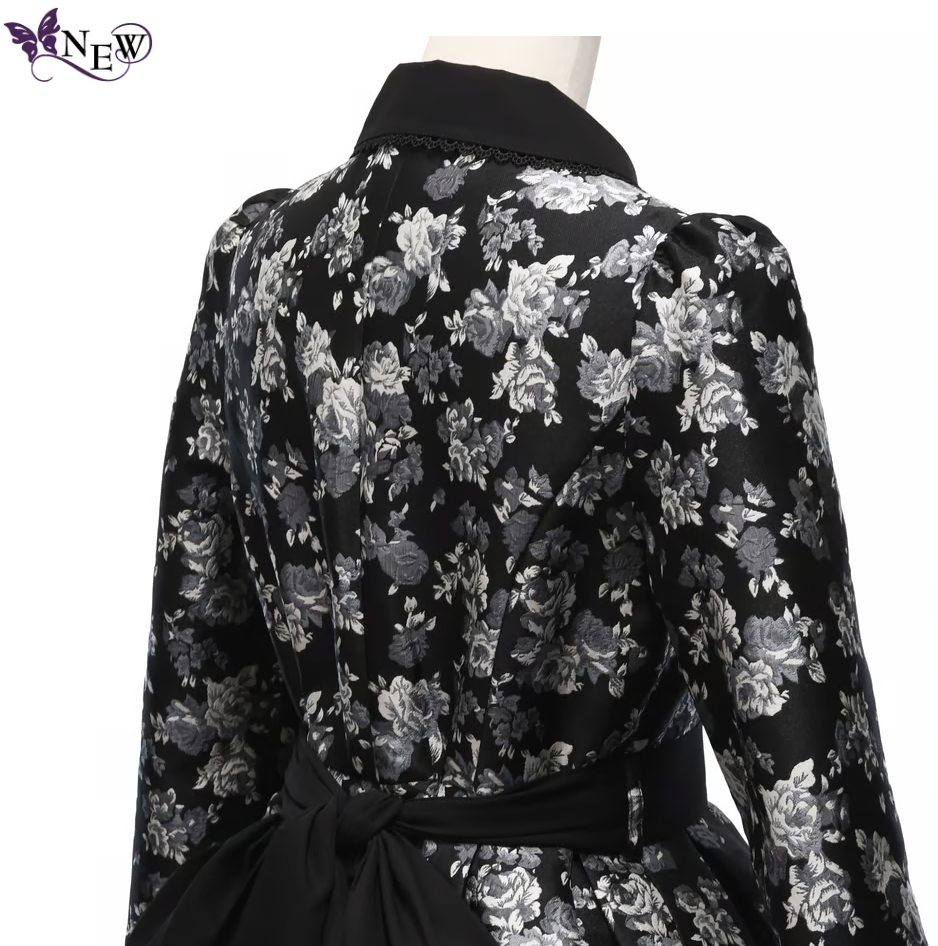 【Sheglit】シェグリット ローズジャガードタックワンピース ネイビー/ブラック