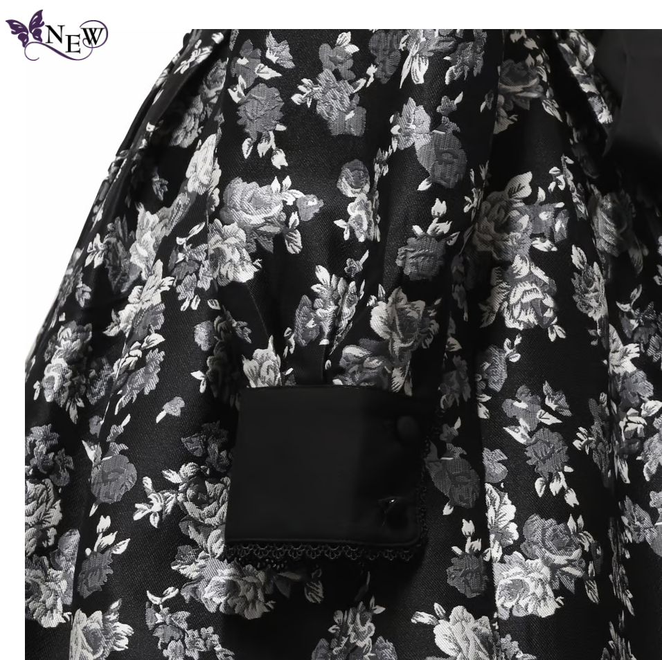 【Sheglit】シェグリット ローズジャガードタックワンピース ネイビー/ブラック