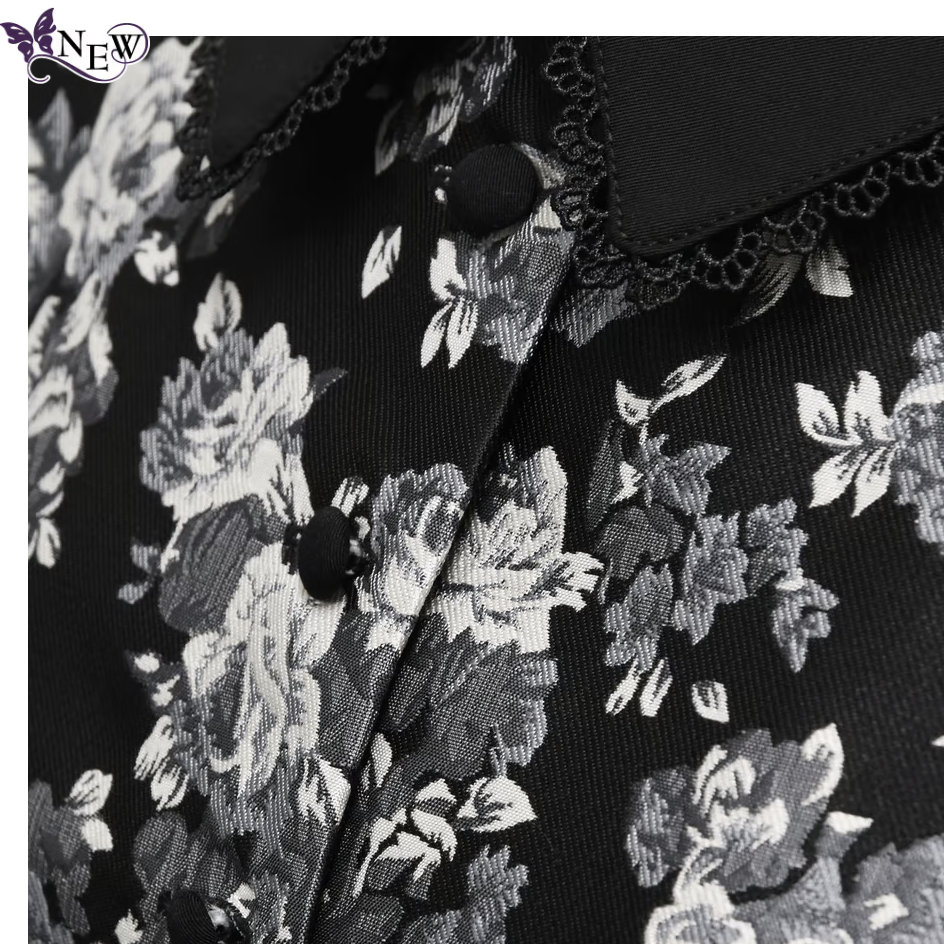 【Sheglit】シェグリット ローズジャガードタックワンピース ネイビー/ブラック