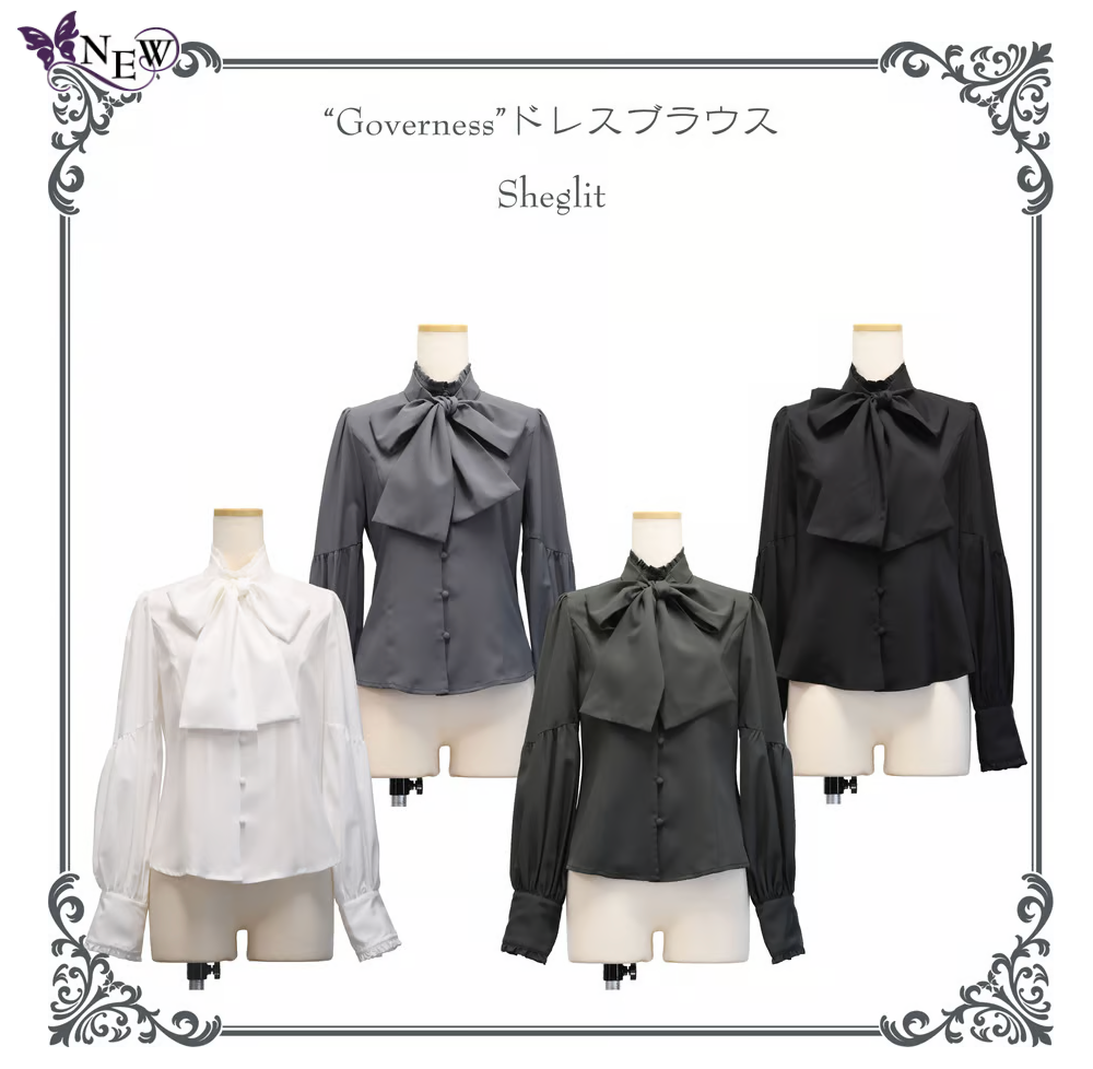 【Sheglit】シェグリット "Governess"ドレスブラウス ホワイト/グレー/ダークグリーン/ブラック