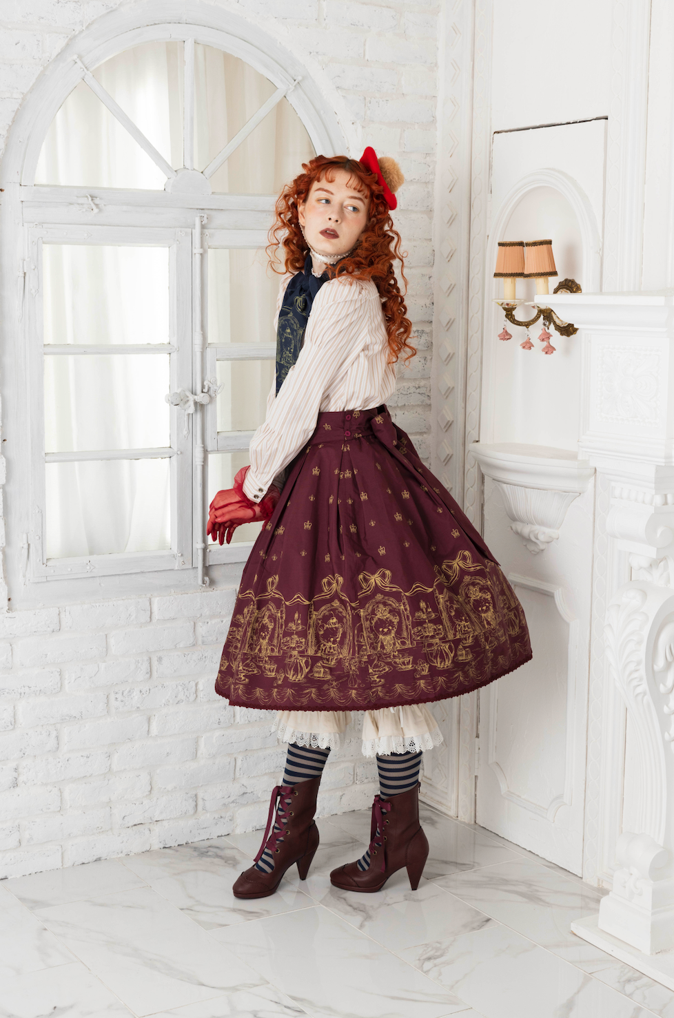 【Victorian maiden】ヴィクトリアンメイデン ロイヤルベアミリィクロップドスカート クリーム/ボルドー/ダークネイビー ★受注期間受注期間 12月15日(月)まで★