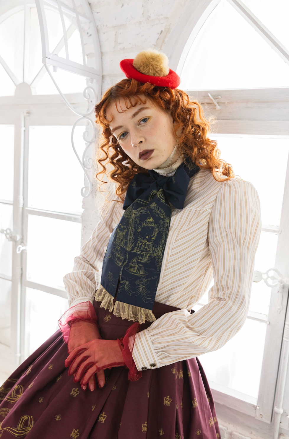 【Victorian maiden】ヴィクトリアンメイデン ロイヤルベアミリィクロップドスカート クリーム/ボルドー/ダークネイビー ★受注期間受注期間 12月15日(月)まで★