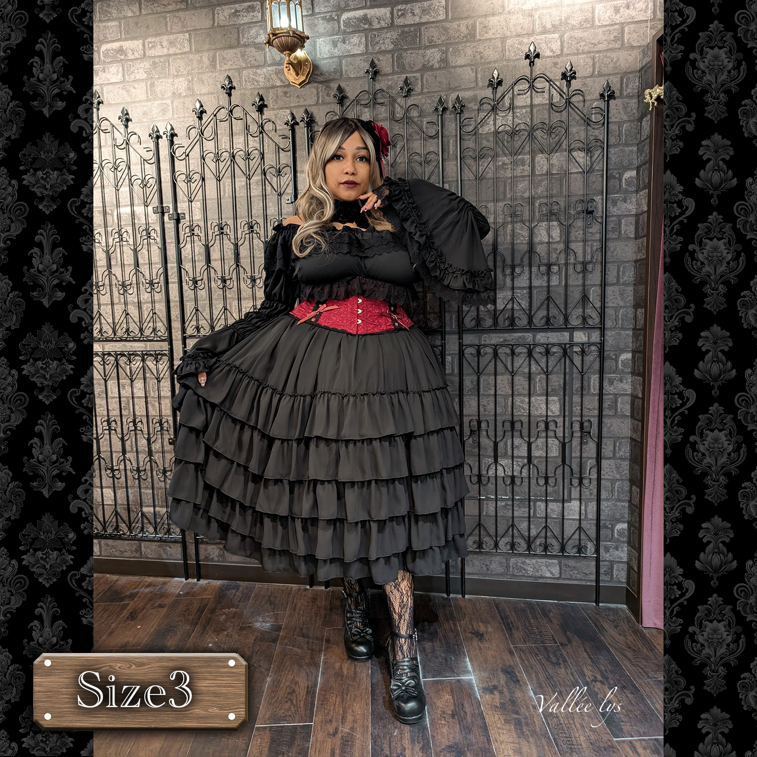 【Vallée lys】ヴァレリス Fleur de Brume Corset ホワイト/ピンク/ボルドー/ネイビー/ブラック PlusSize