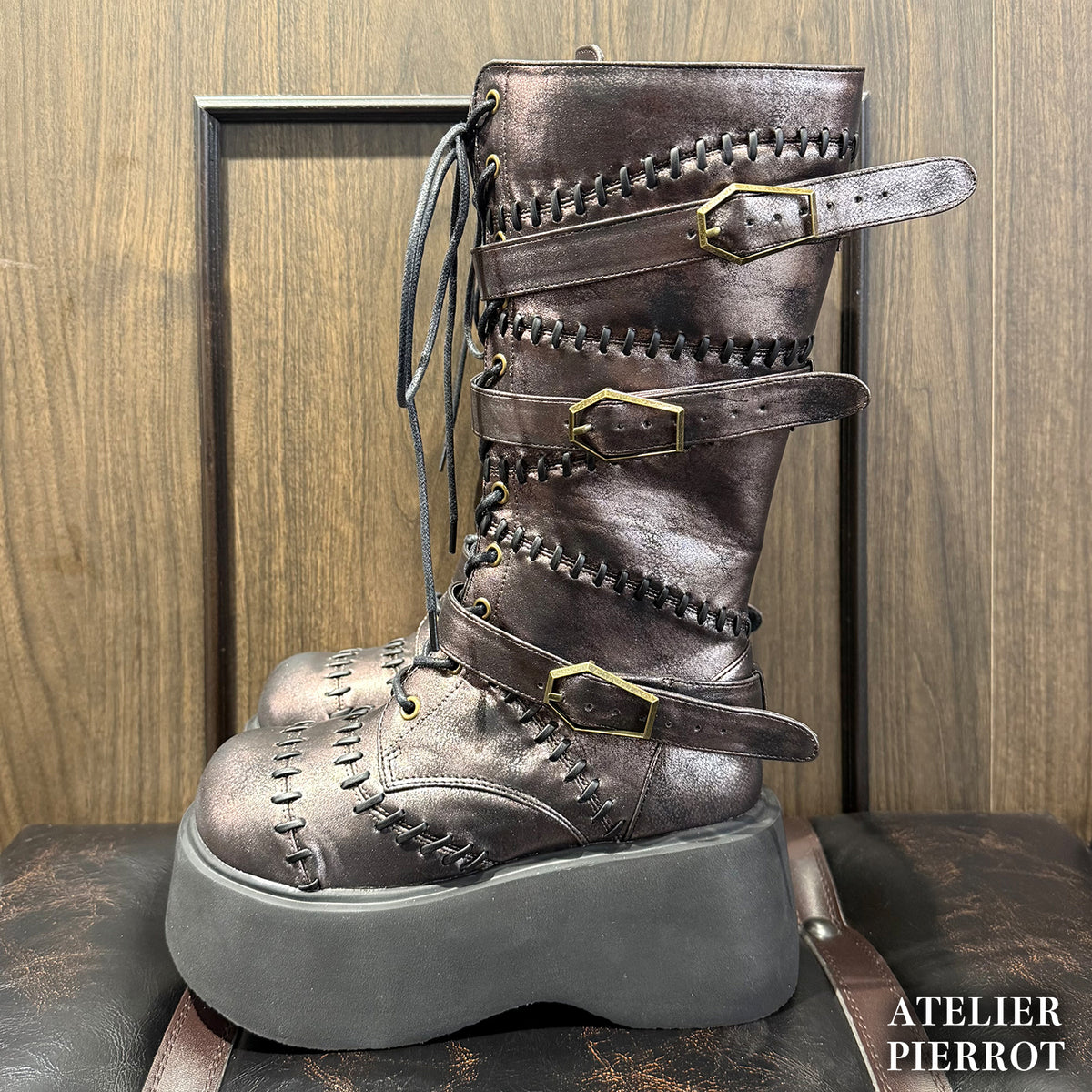 【ATELIER PIERROT】 ★ご予約受付中★ “Nocturnal Grave” Mended Boots ホワイト/ブロンズ/ブラック S/M/L/XL