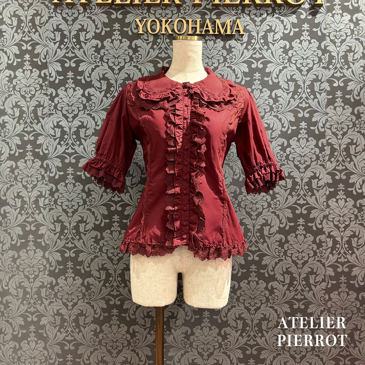 【ATELIER PIERROT】 Petite Rose BlouseWhite/Bordeaux/Black