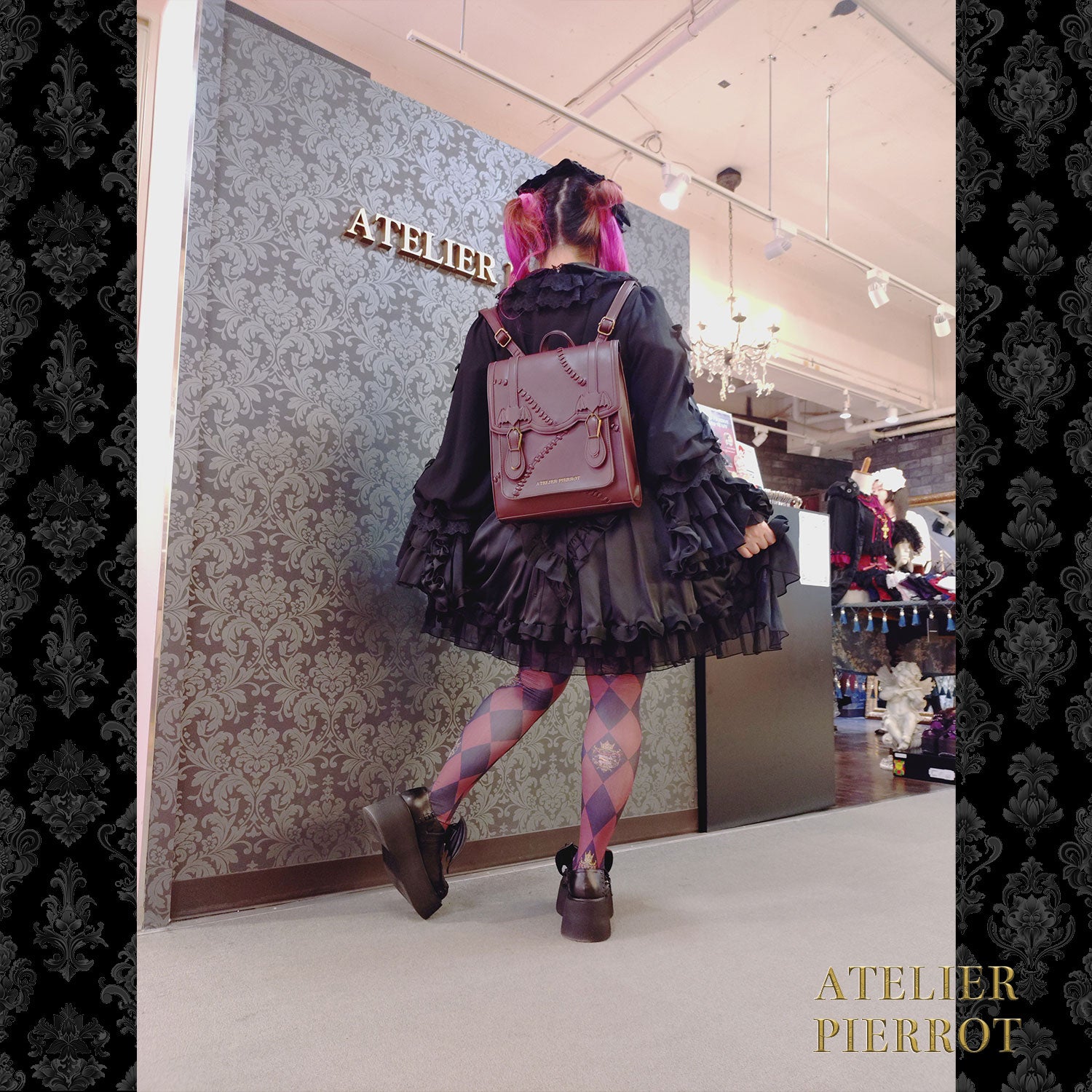 【ATELIER PIERROT】 “Nocturnal Grave”Mended Satchel ボルドー/ネイビー/ブラック
