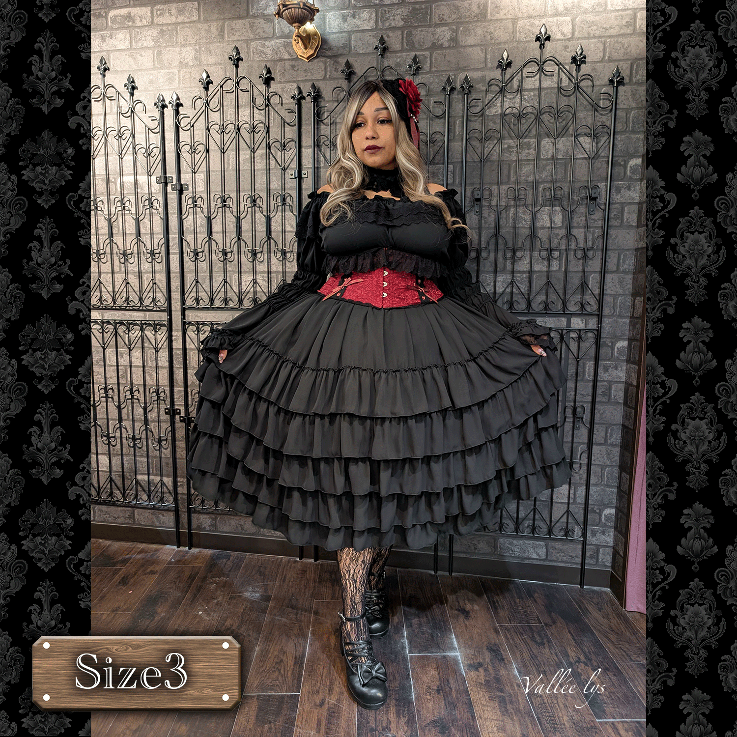 【Vallée lys】ヴァレリス Fleur de Brume Corset ホワイト/ピンク/ボルドー/ネイビー/ブラック PlusSize