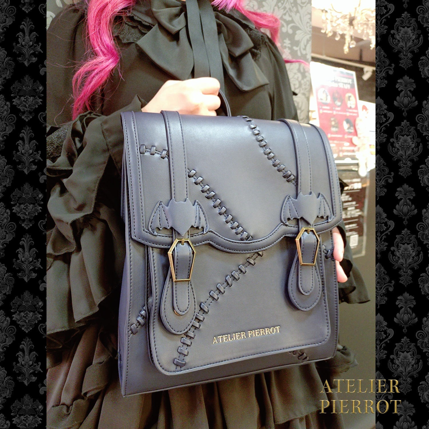 【ATELIER PIERROT】 “Nocturnal Grave”Mended Satchel ボルドー/ネイビー/ブラック