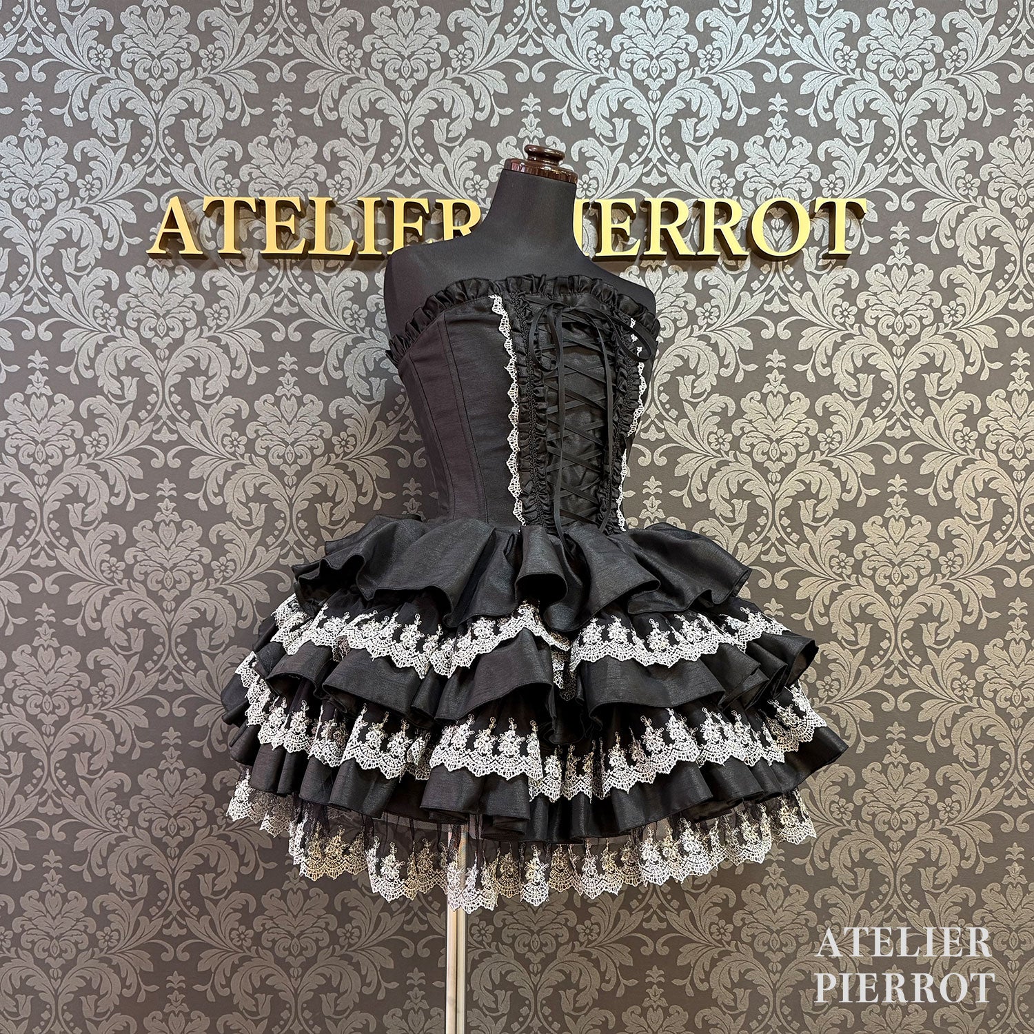 【ATELIER PIERROT】 Mini Corset Dress (シルバーレースver) ホワイト/ブラック