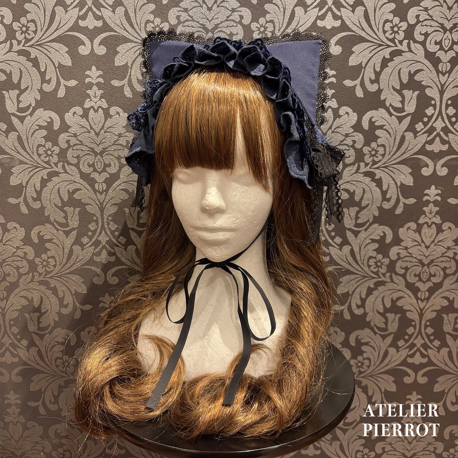 【ATELIER PIERROT】 ★ご予約受付中★ Mimi de Chat Lace Headdress ホワイト/新色ボルドー/新色パープル/新色ネイビー/ブラック×ホワイト/ブラック