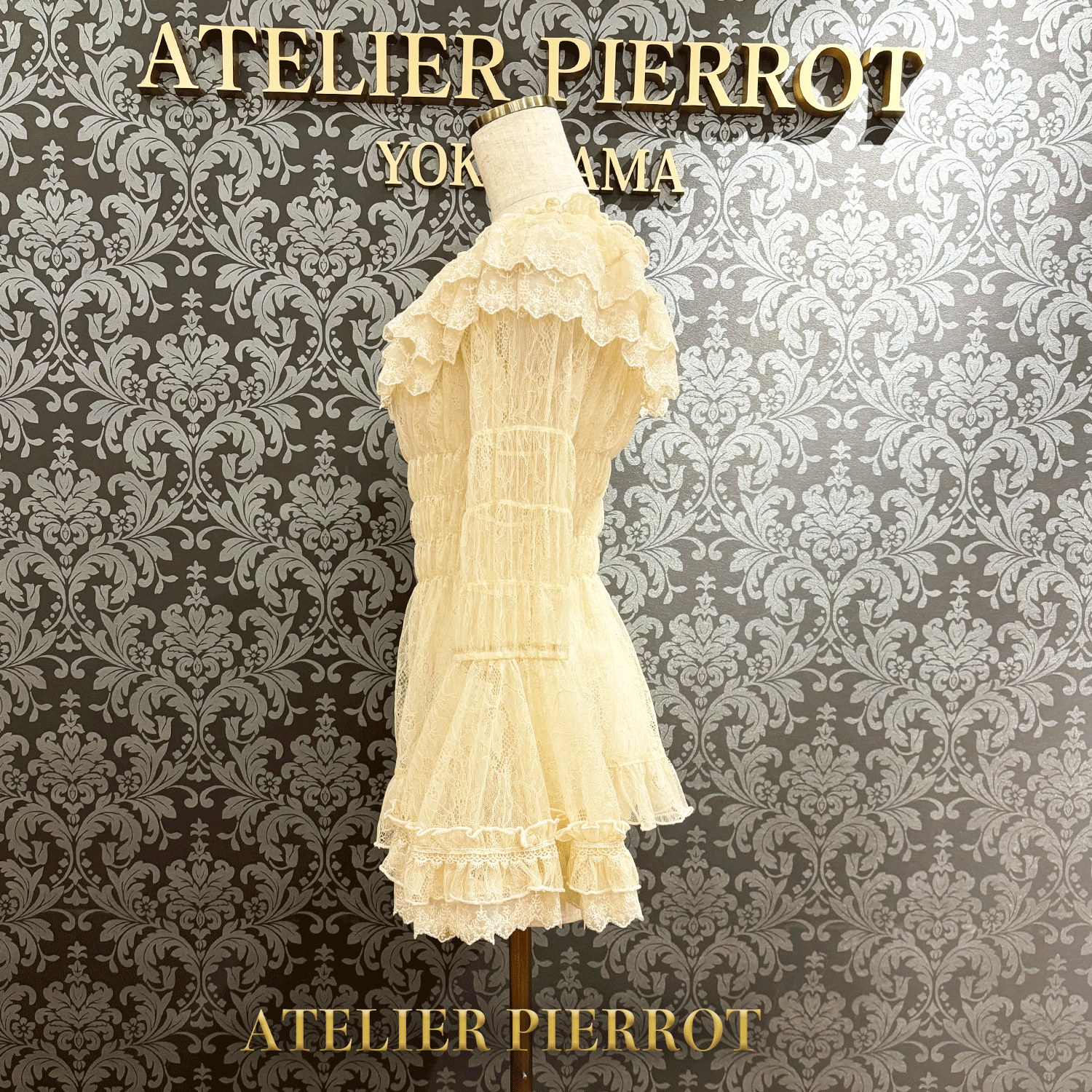 【ATELIER PIERROT】 Shirring princess sleeve blouse-Lace- White/Ivory/Bordeaux/Navy/ Black