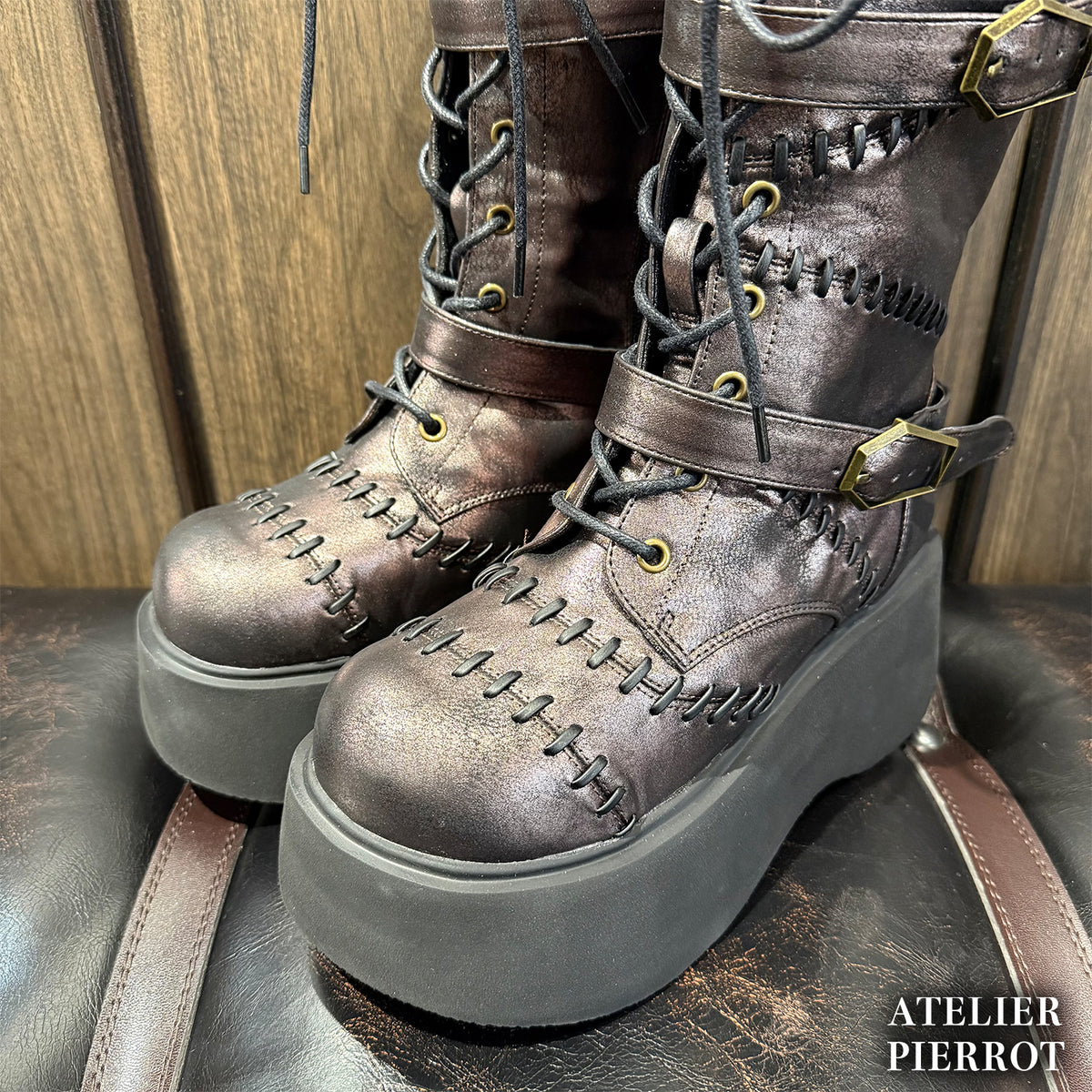 【ATELIER PIERROT】 ★ご予約受付中★ “Nocturnal Grave” Mended Boots ホワイト/ブロンズ/ブラック S/M/L/XL