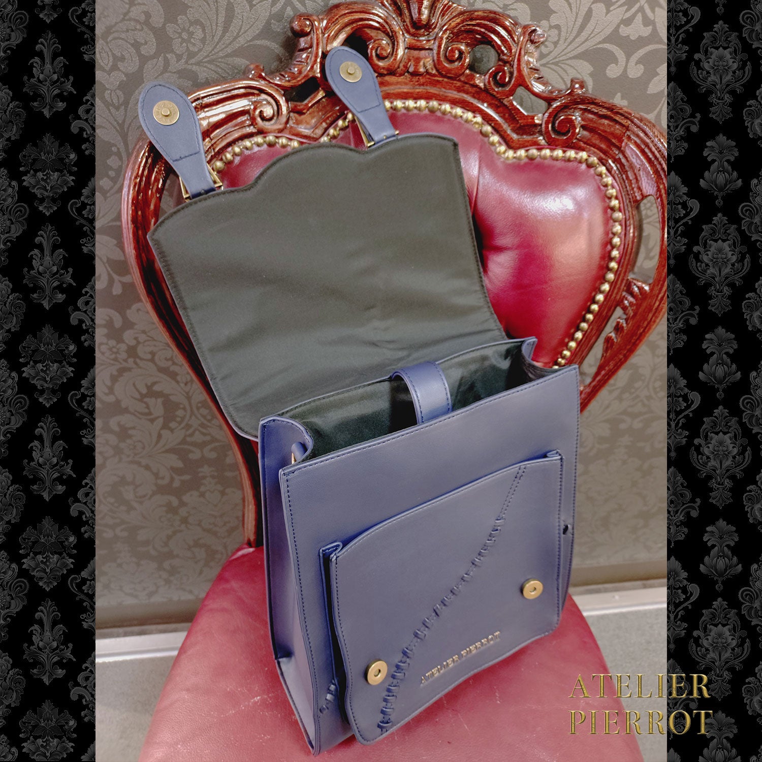 【ATELIER PIERROT】 “Nocturnal Grave”Mended Satchel ボルドー/ネイビー/ブラック