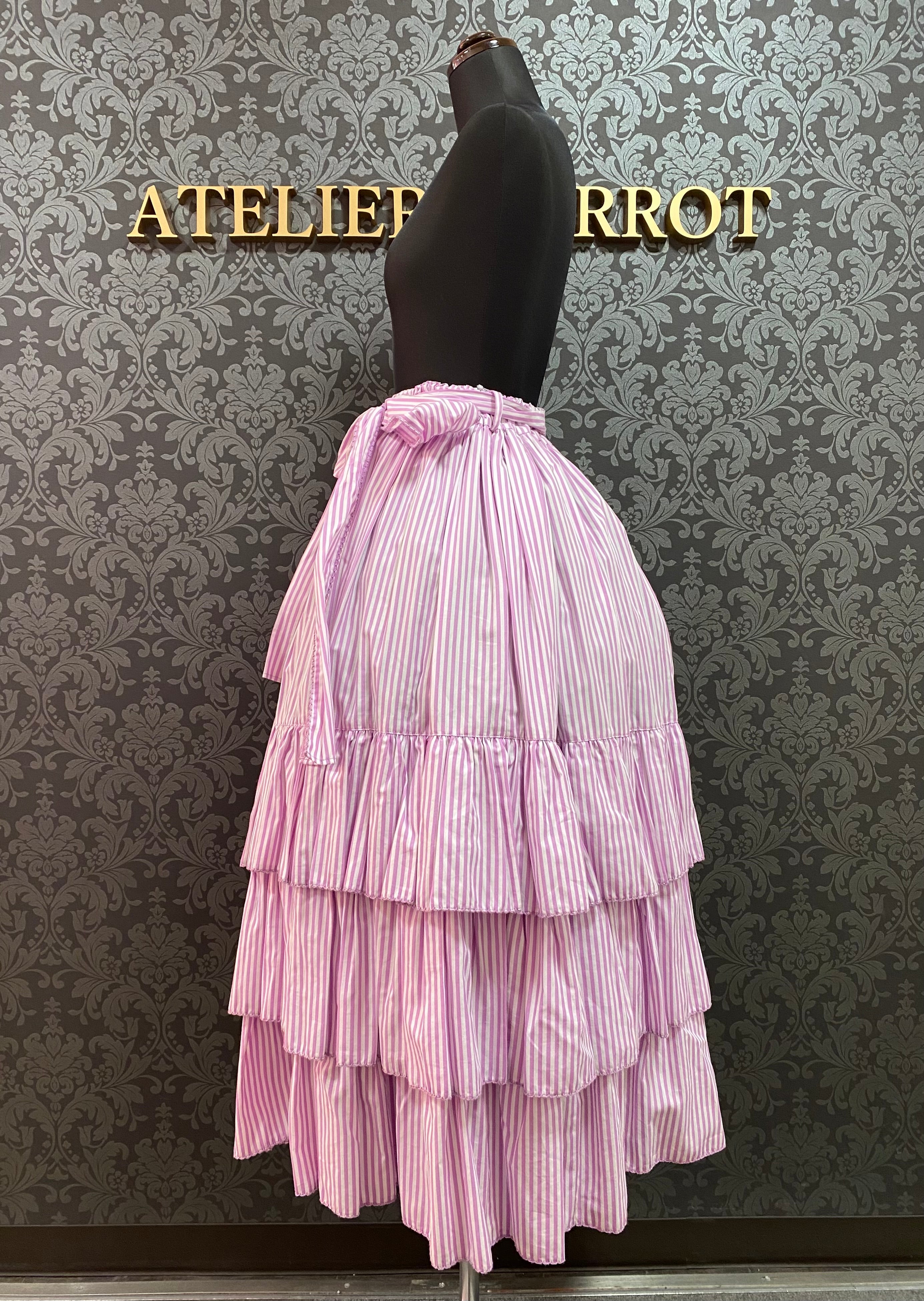 【Physical Drop】フィジカルドロップ ミルフィーユフリルスカート(ミディアム丈80cm/ラベンダーストライプ)★ウィンターセール2月23日まで★