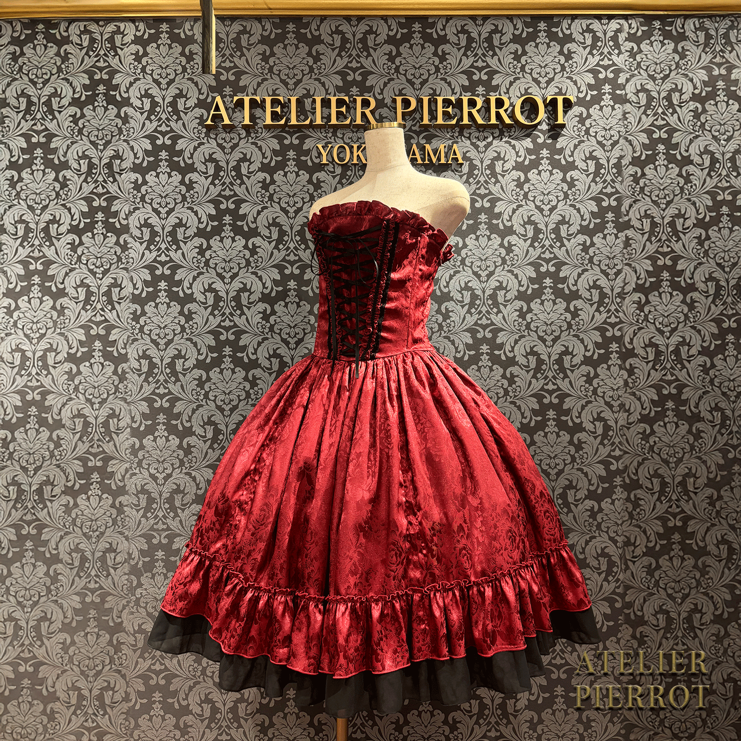 【ATELIER PIERROT】 Bustle Korsett Kleid Rose Jacquard
