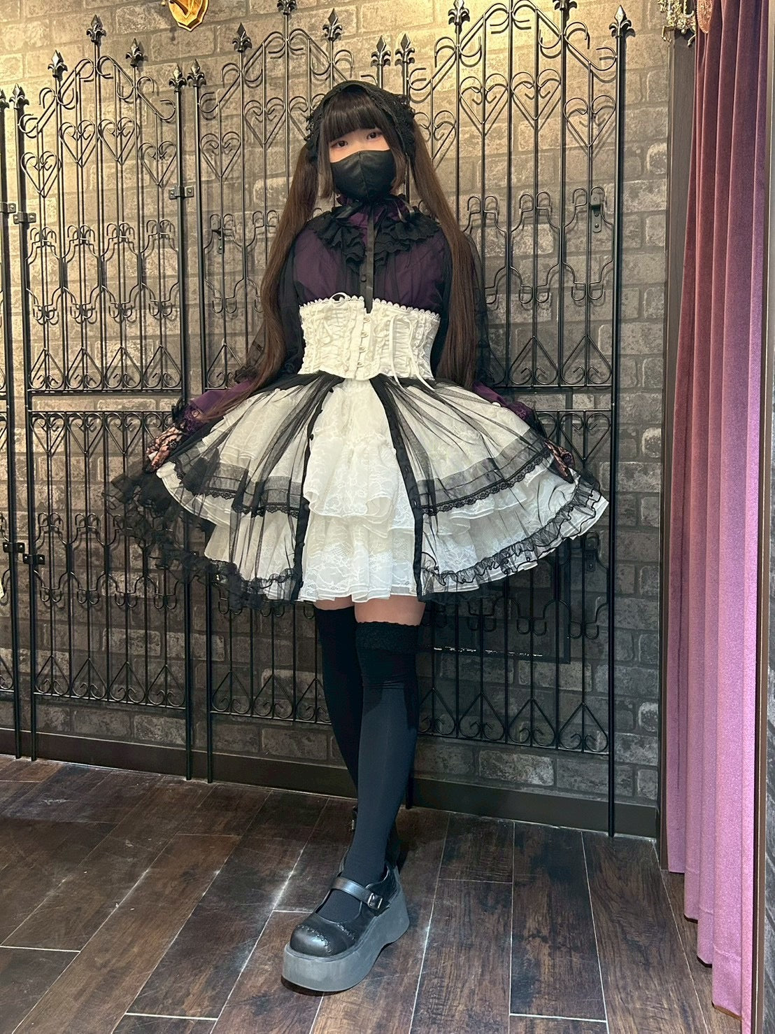 【Vallée lys】ヴァレリス Nocturne Sheer Tulle Dress ホワイト/ピンク/グレー/ボルドー/パープル/ブラック
