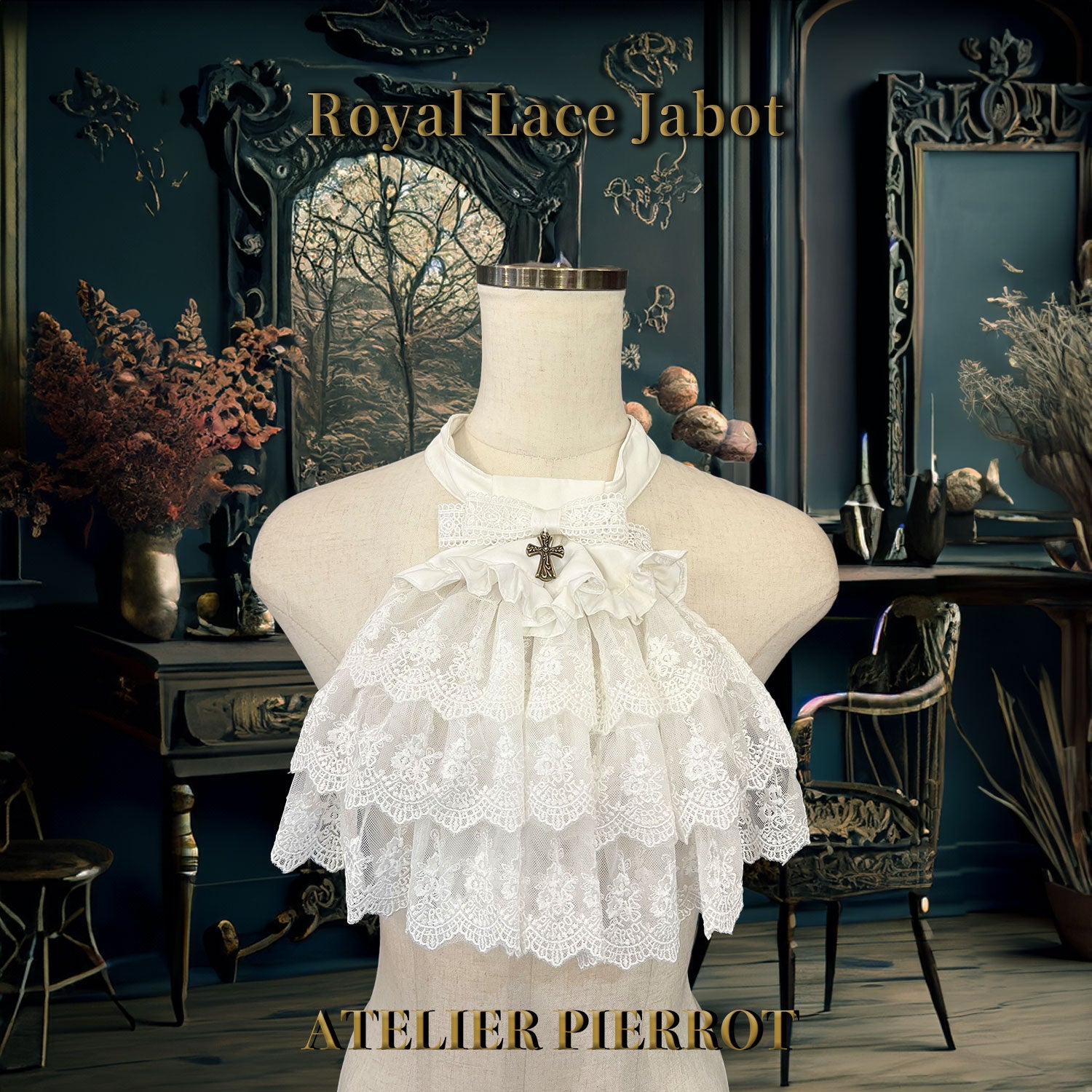 【ATELIER PIERROT】 Royal Lace Jabot White/Black