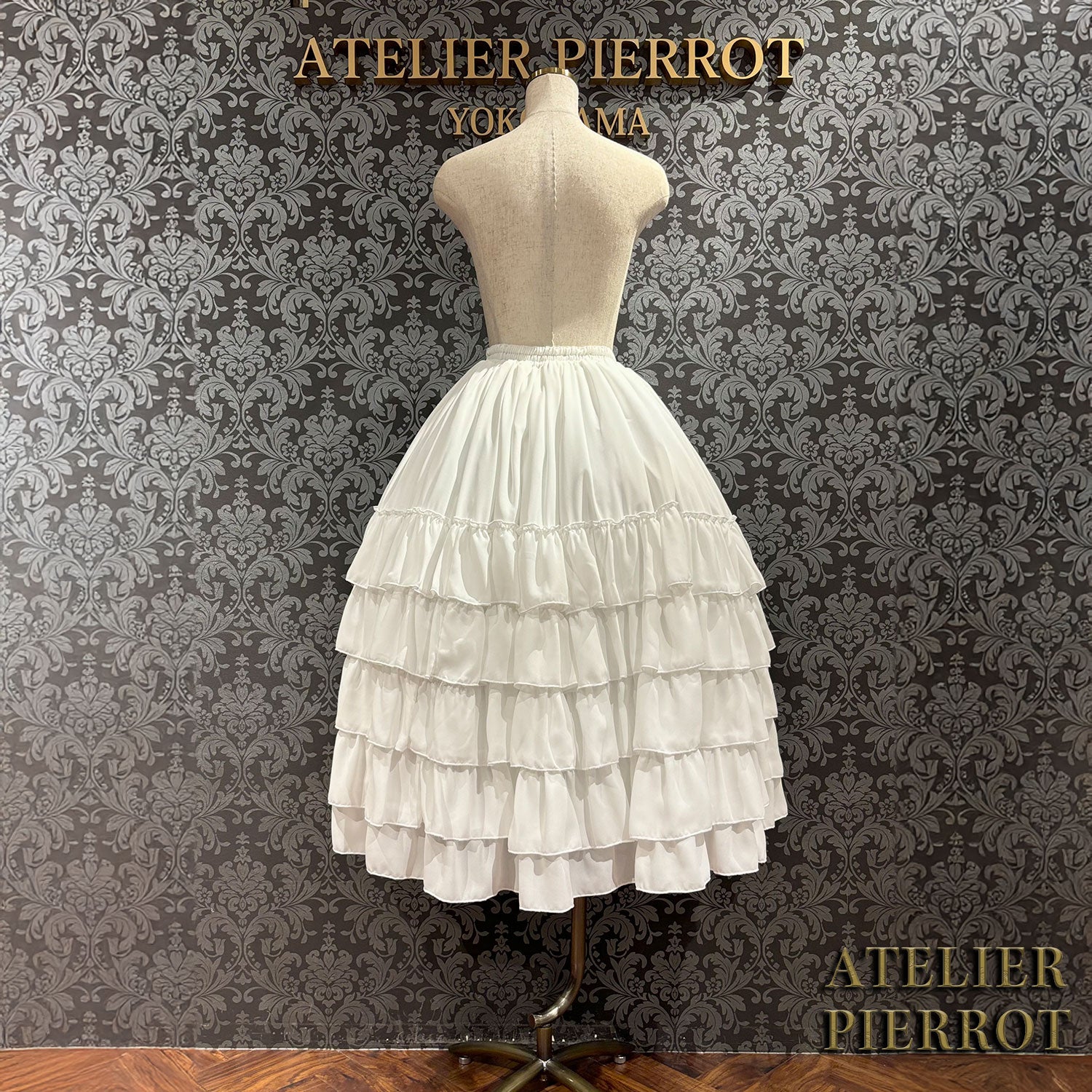 【ATELIER PIERROT】 Midnight Cascade Long Skirt White/Bordeaux/Black