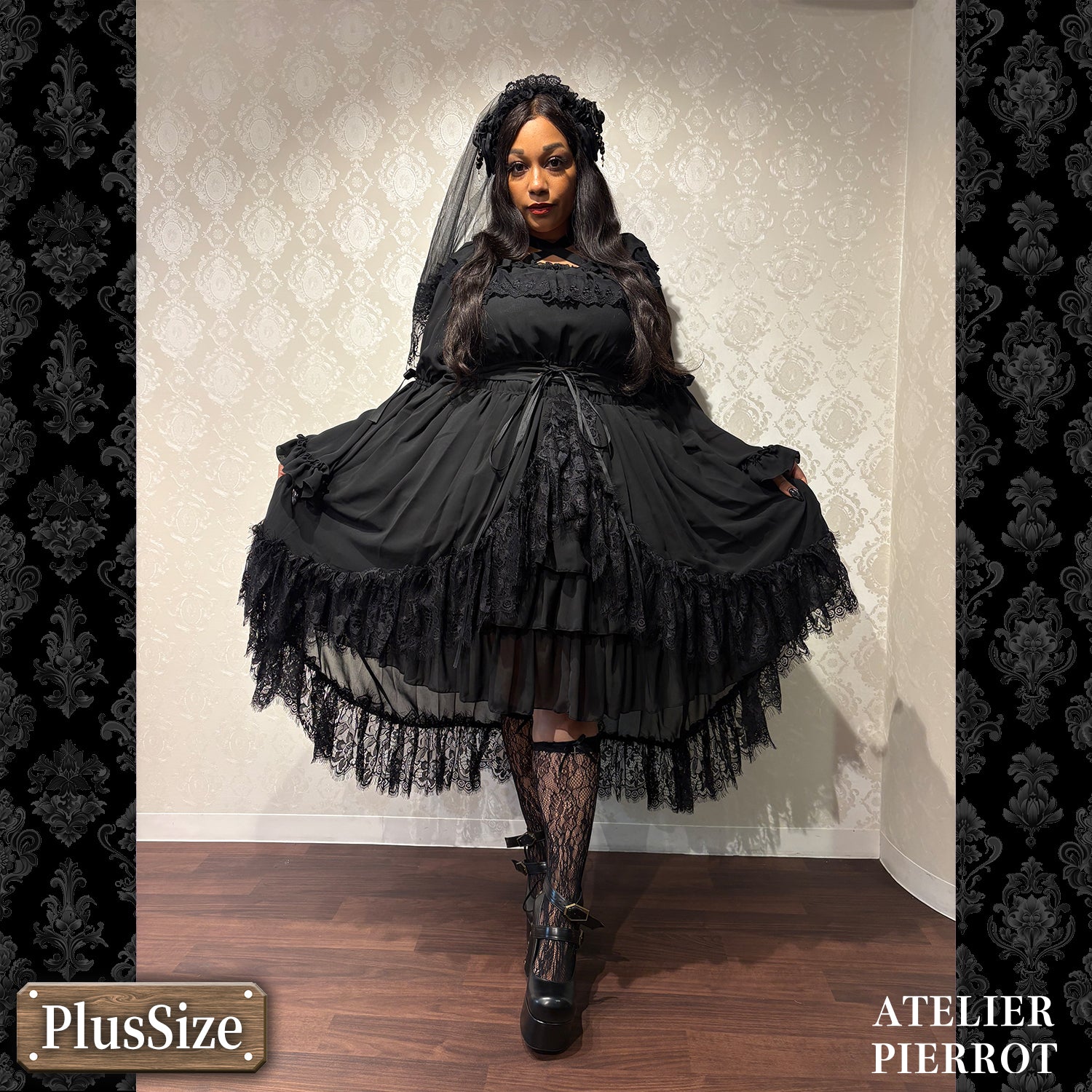 【ATELIER PIERROT】 ★ご予約受付中★ Cathedral Veil Jumper Skirt ホワイト/ボルドー/パープル/ネイビー/ブラック プラスサイズ