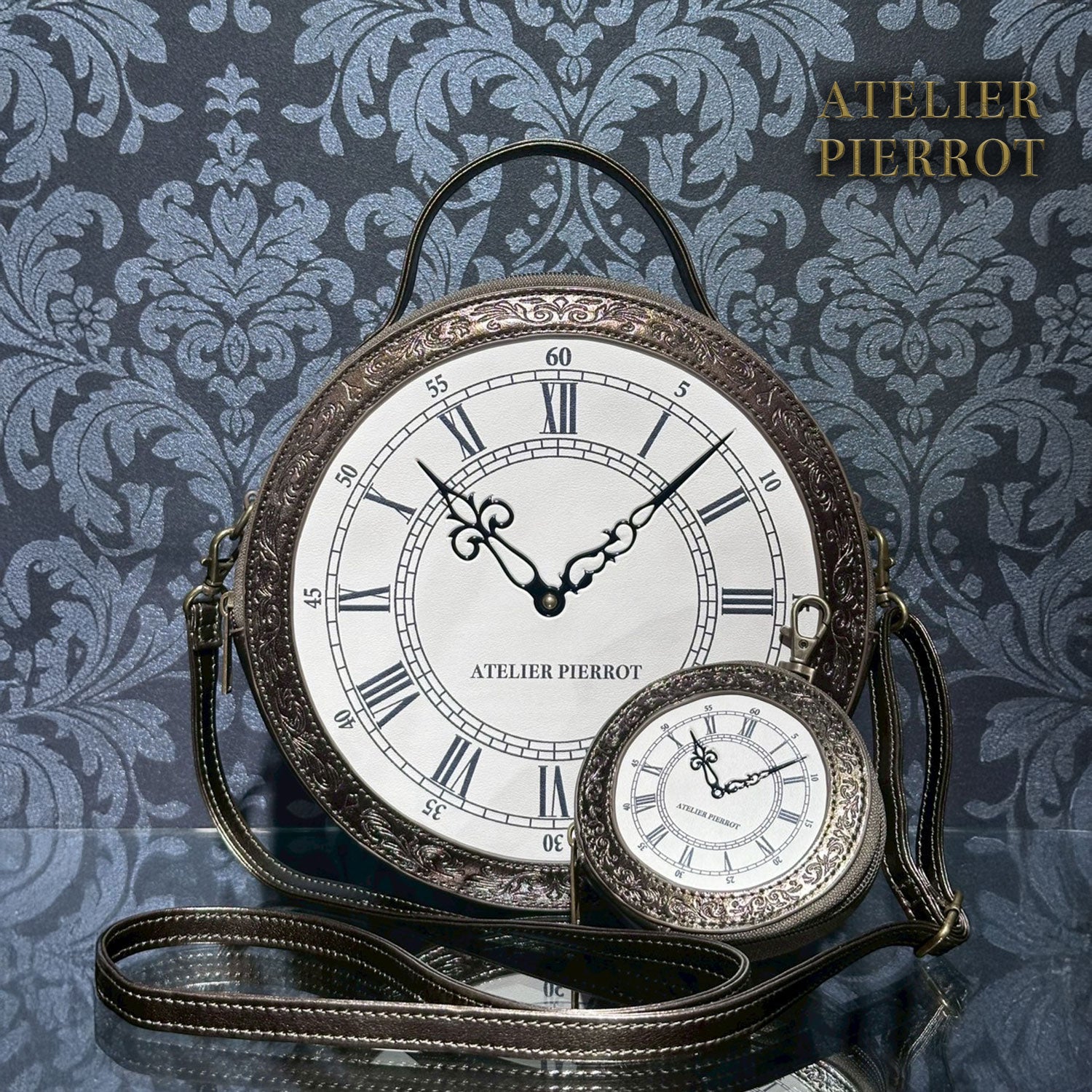 【ATELIER PIERROT】“Aeon” Clock Shoulder Bag ブロンズ/ブラック