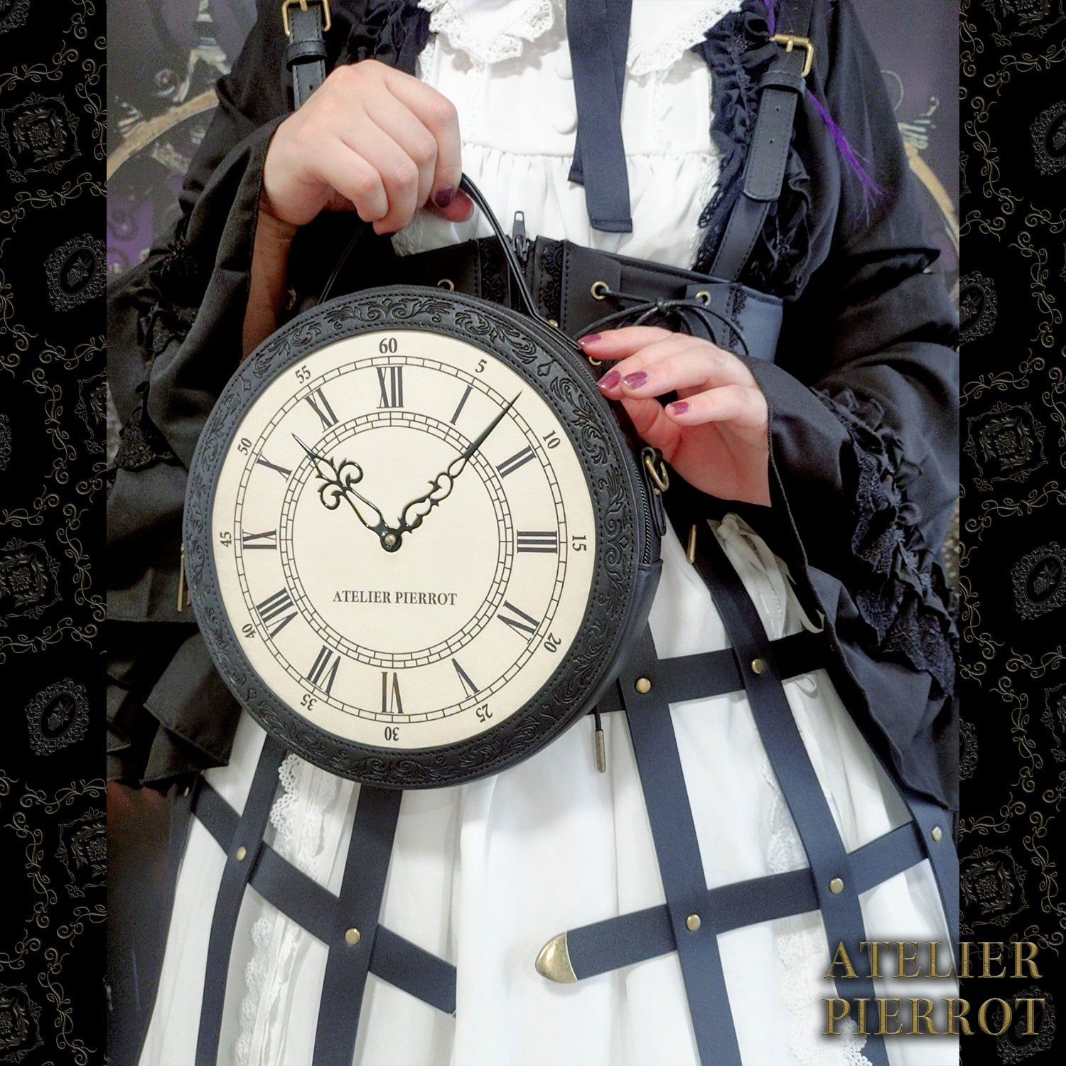 【ATELIER PIERROT】“Aeon” Clock Shoulder Bag ブロンズ/ブラック