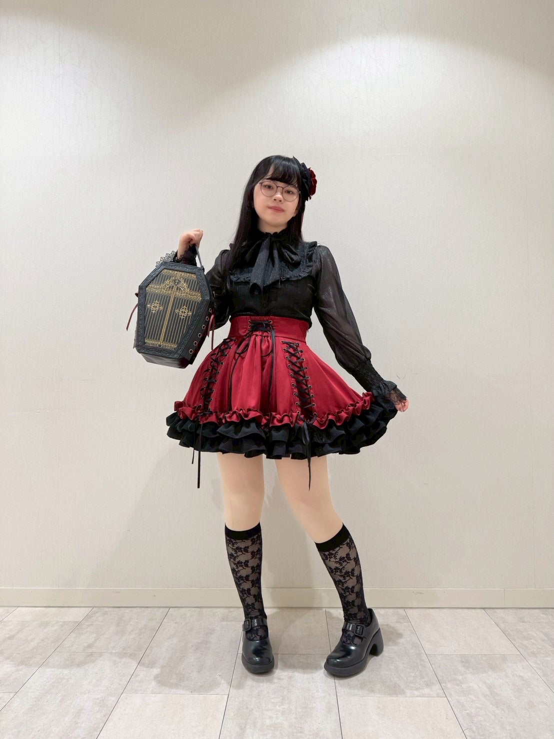 【ATELIER PIERROT】 Adenophora Lace-Up Skirt ホワイト/新色ボルドー/パープル×ブラック/新色ネイビー/ブラック×ホワイト/ブラック★ダブルポイントフェア対象商品6月14日(日)まで★