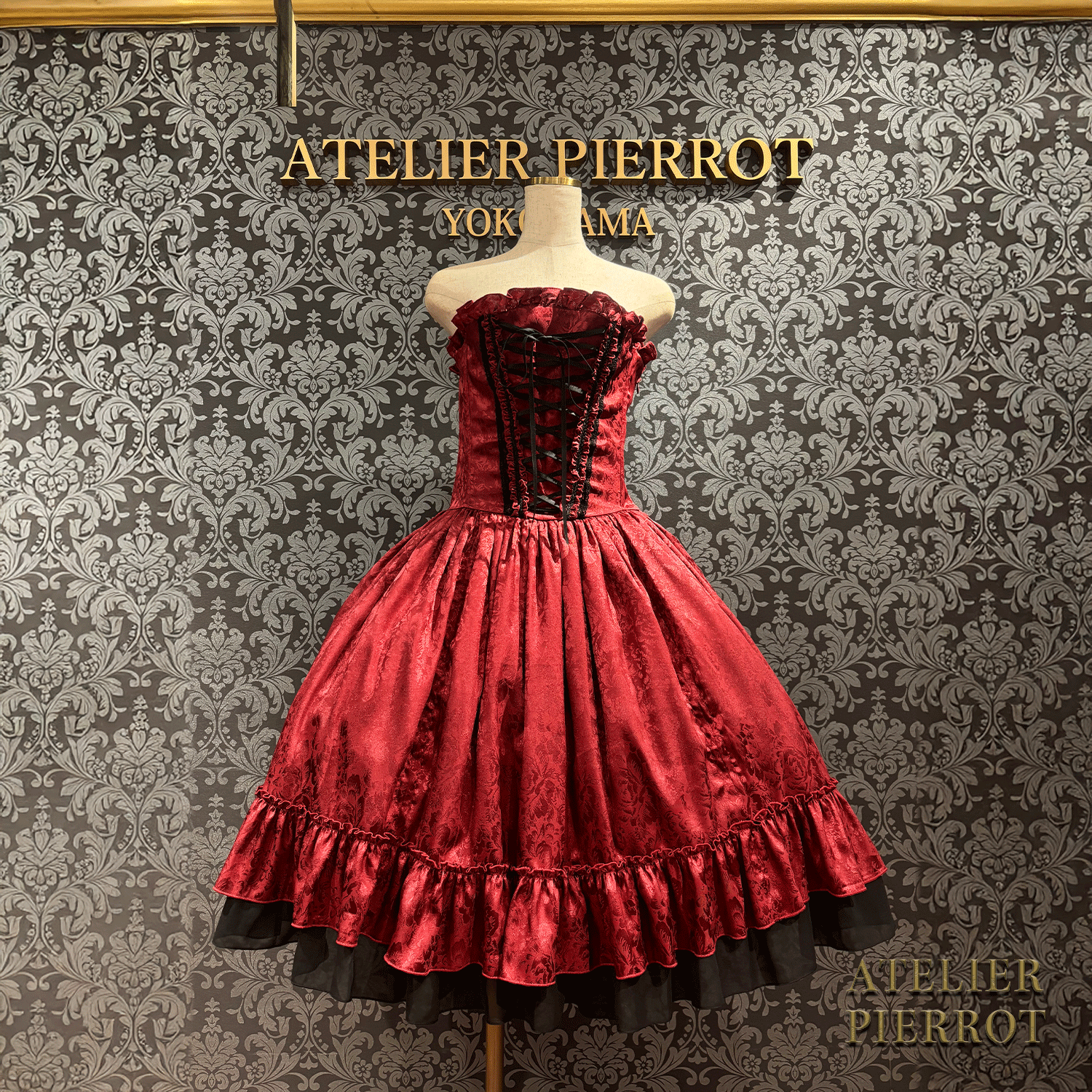 【ATELIER PIERROT】 Bustle Korsett Kleid Rose Jacquard