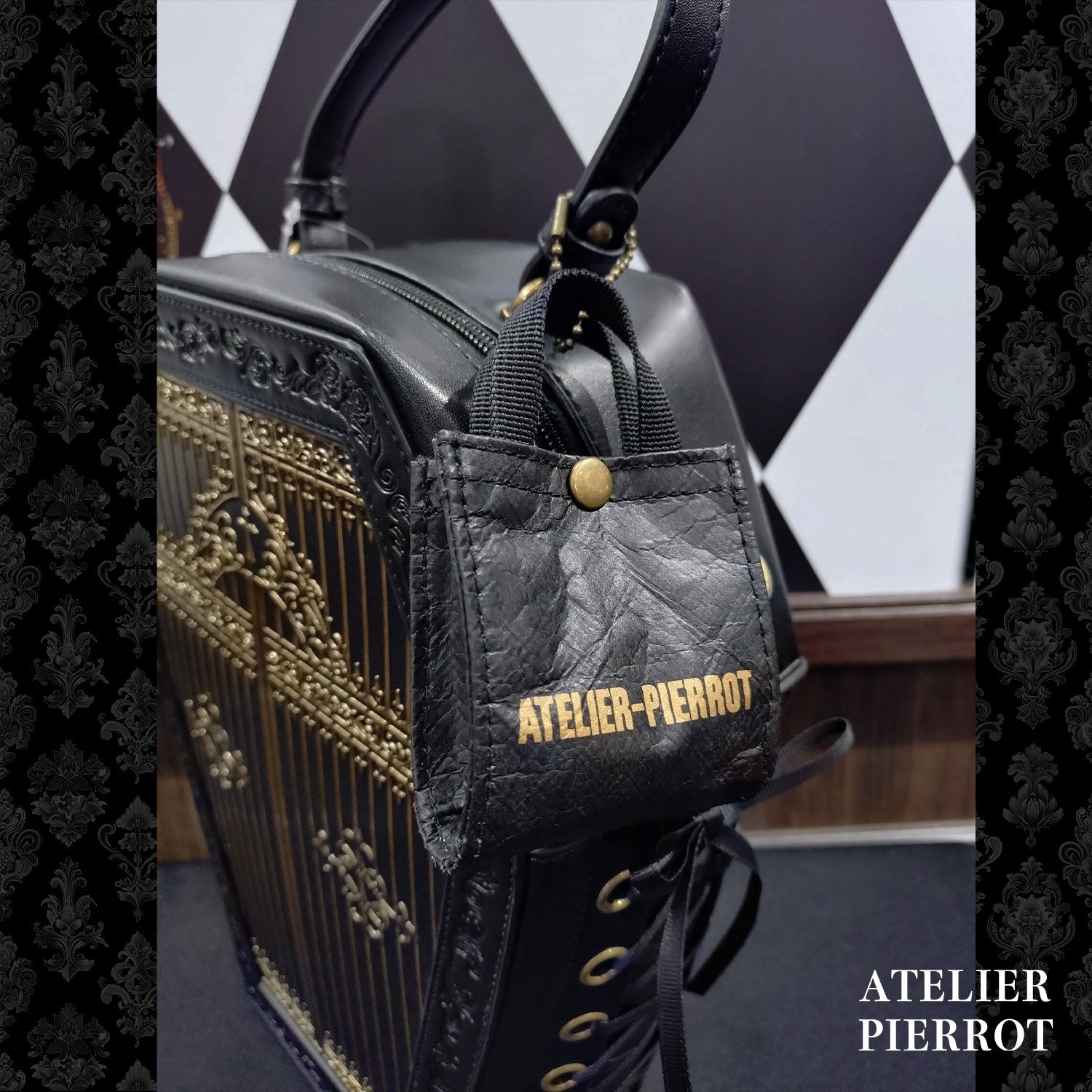 ATELIER-PIERROT】 ★ご予約受付中★ Mini Shopping Bag Charm ダイヤ柄/ブラック