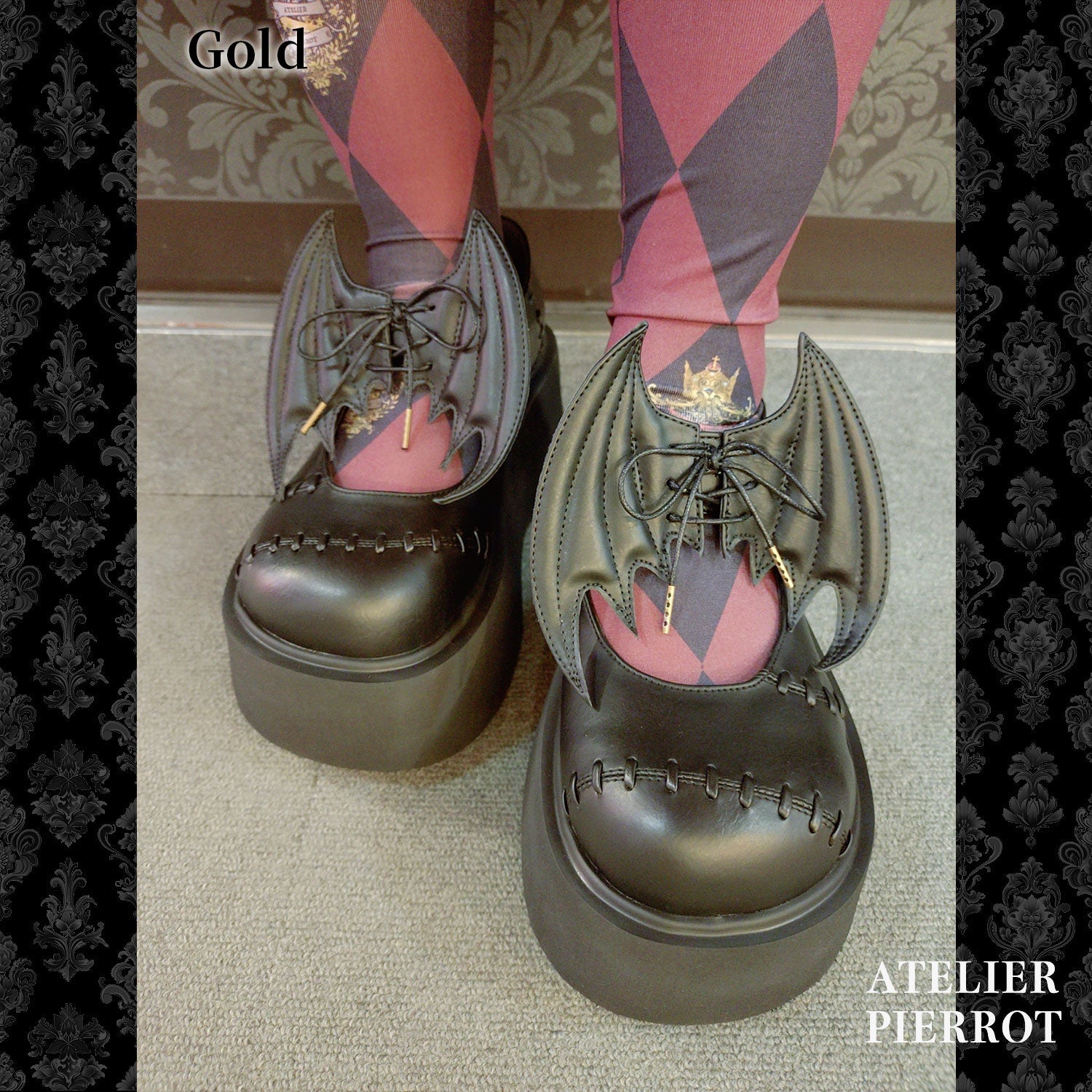 【ATELIER PIERROT】“夜間墳墓”蝙蝠翼梅德鞋金/黑色S/M/L/XL