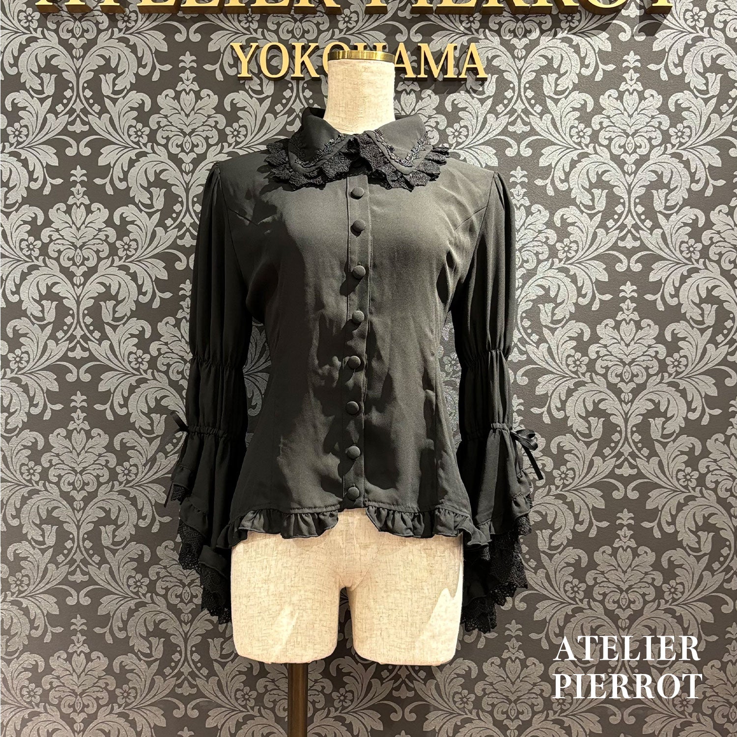 【ATELIER PIERROT】 Louise Jabot Half Sleeve Blouse White/Black