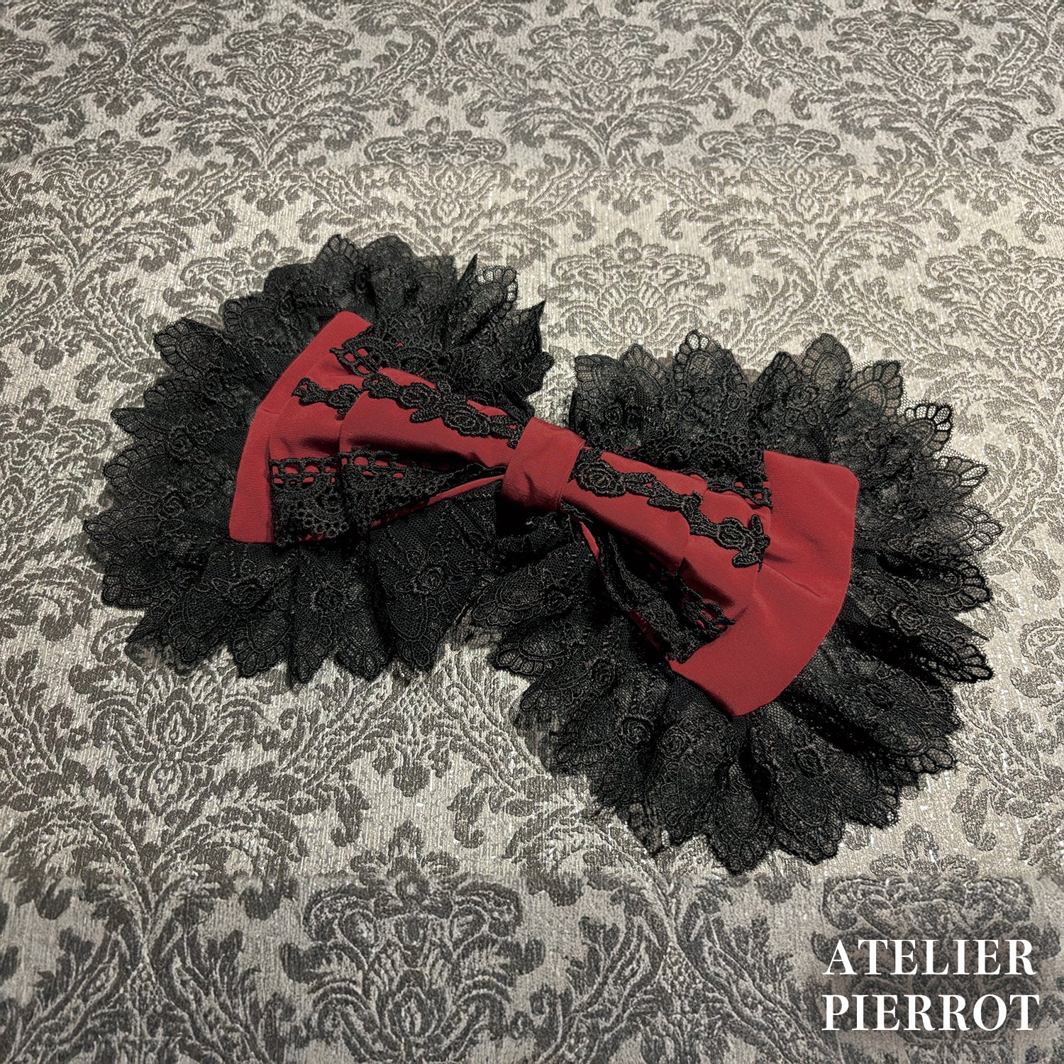 【ATELIER PIERROT】 Sweet Lace Ribbon Headband ホワイト/ボルドー/ブラック×ホワイト/ブラック