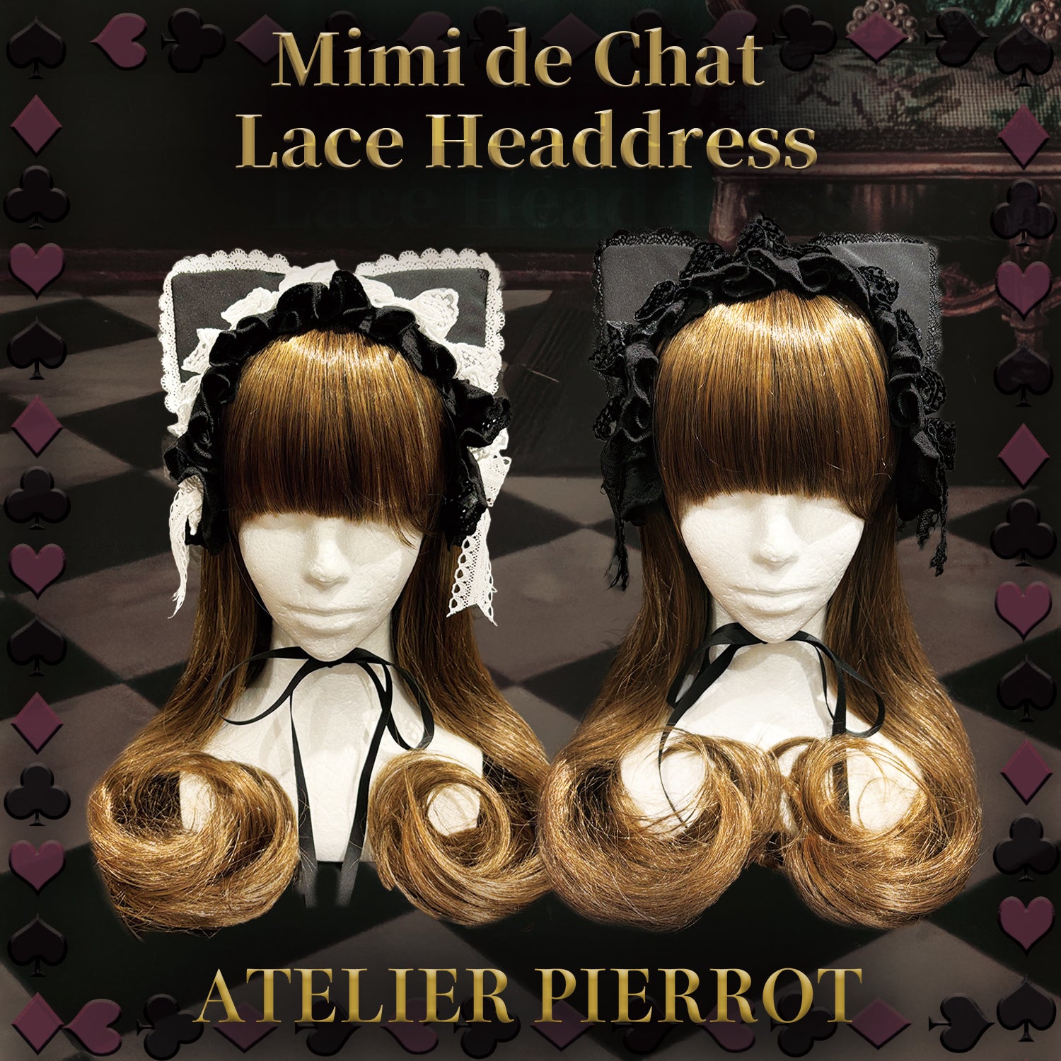 【ATELIER PIERROT】 Mimi de Chat Lace Headdress ブラック×ホワイト/ブラック ★10月下旬〜11月上旬発売★
