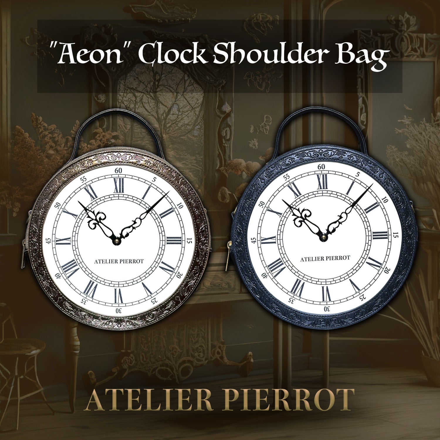 【ATELIER PIERROT】“Aeon” Clock Shoulder Bag ブロンズ/ブラック
