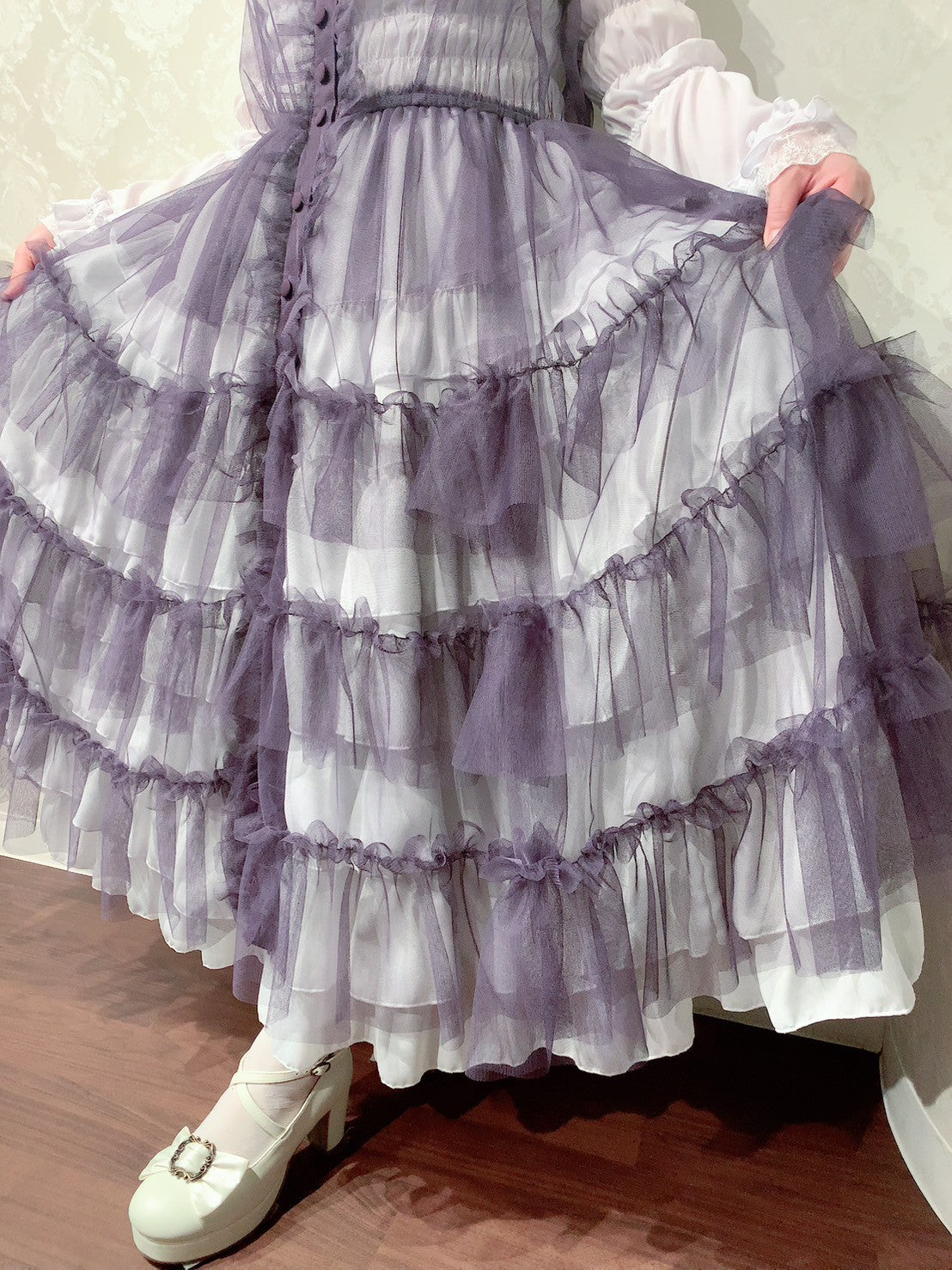 【Vallee lys】Vallee Nocturne Tulle Jumper Skirt白色/波尔多/紫色/黑色