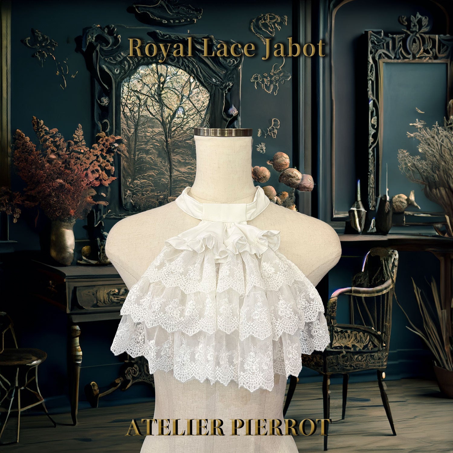 【ATELIER PIERROT】 Royal Lace Jabot White/Black