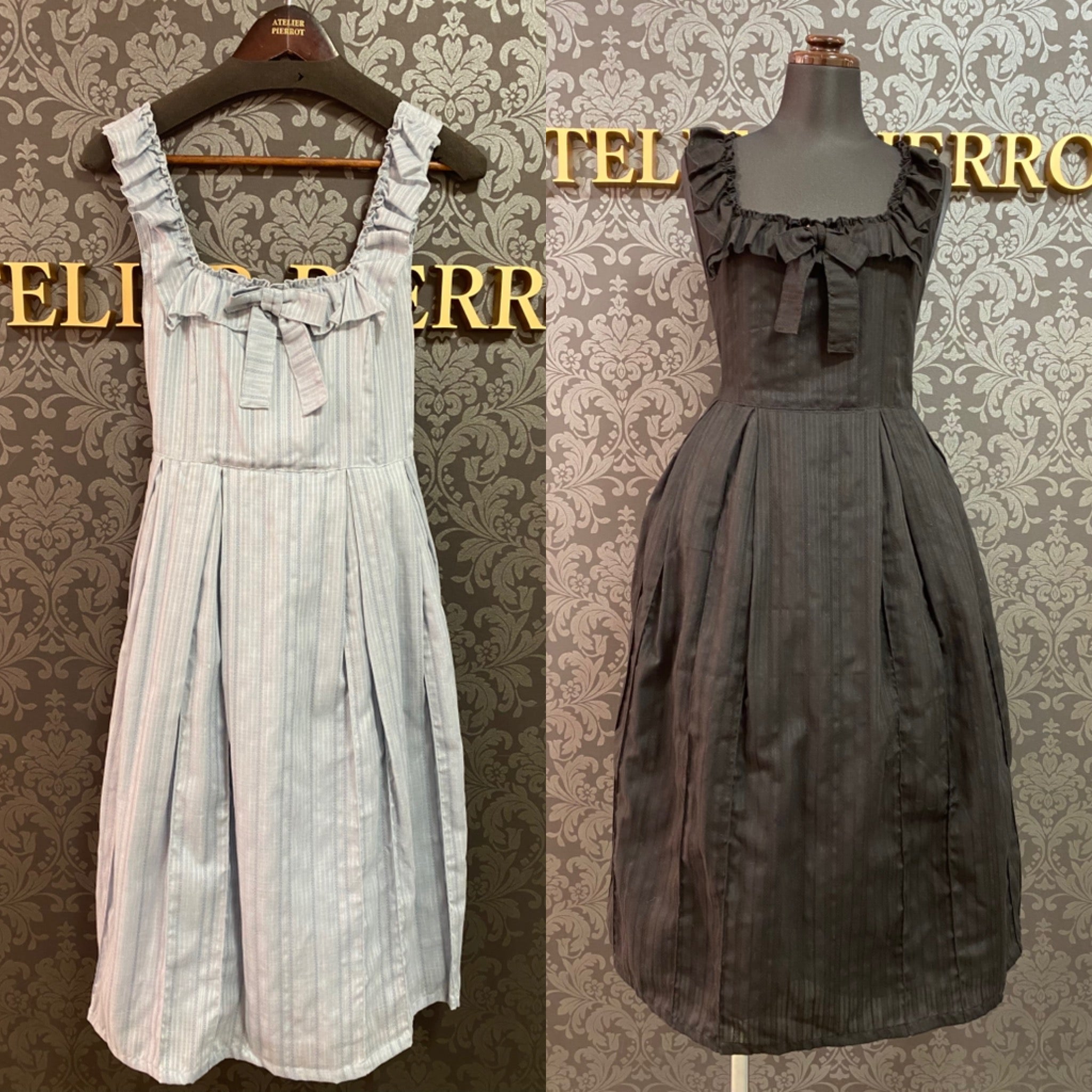 【Physical Drop】フィジカルドロップ タックジャンパースカート ブラック/ブルーグレー★ウィンターセール2月23日まで★