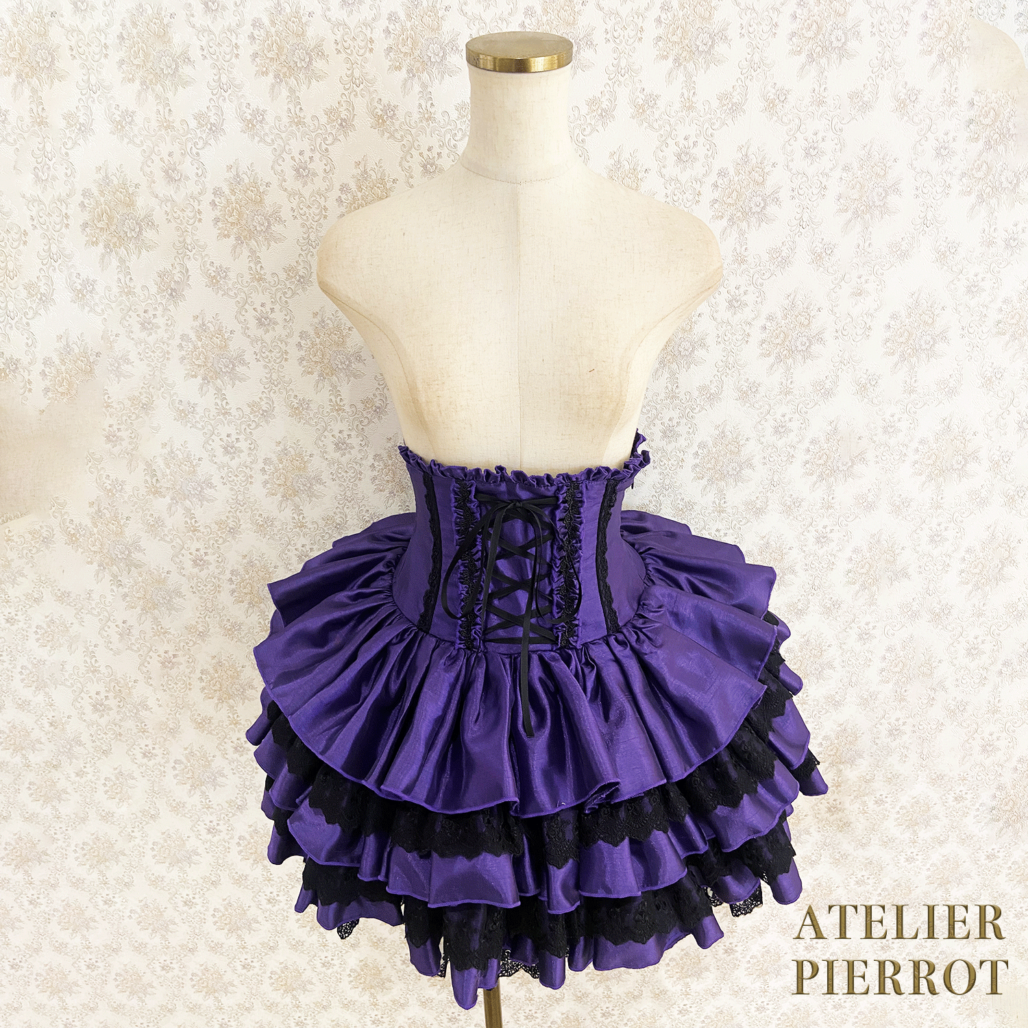 【ATELIER PIERROT】 Mini Corset Skirt ホワイト/ボルドー/パープル/ネイビー/ブラック×ホワイト/ブラック ★受注期間2月20日(金)まで★